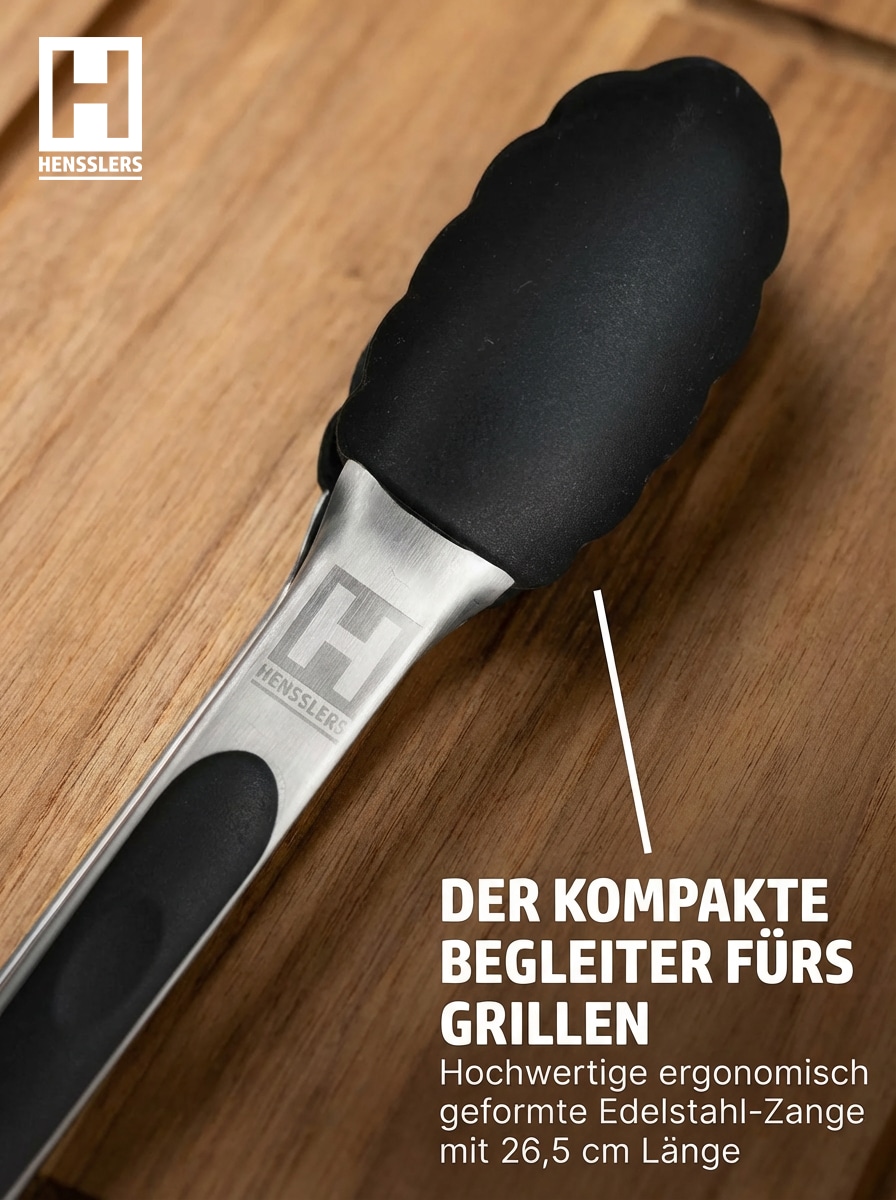 HENSSLERS Grillzange rutschfester Silikon und Klickverschluss