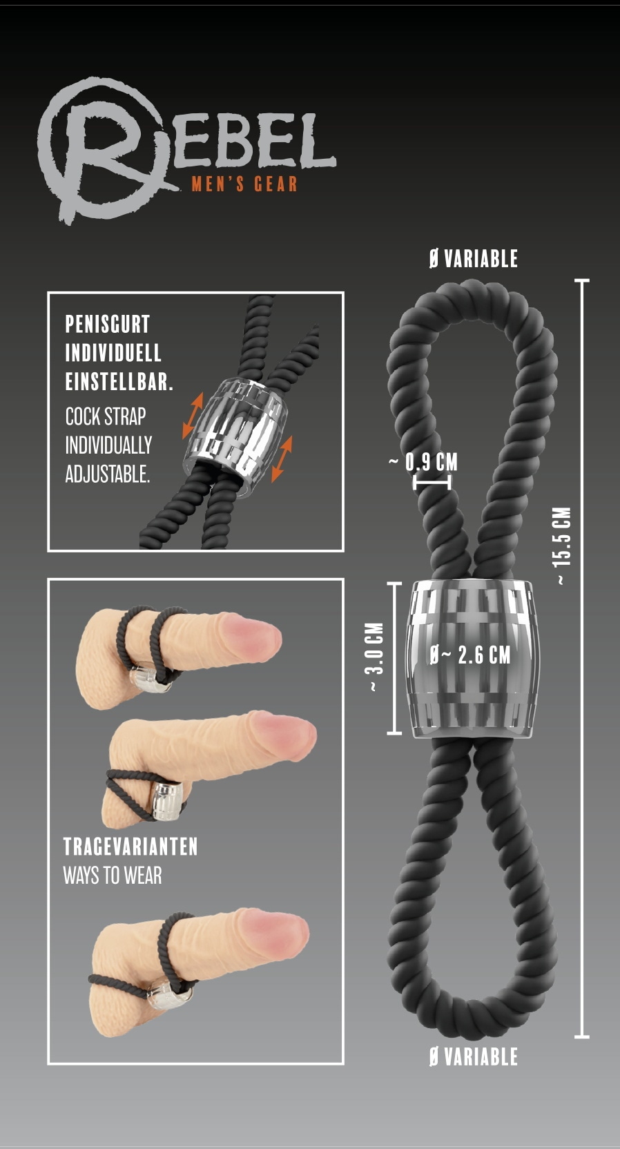 REBEL Penisring »Penisschlaufe Heavy Rope Cock Strap with two Loops«
