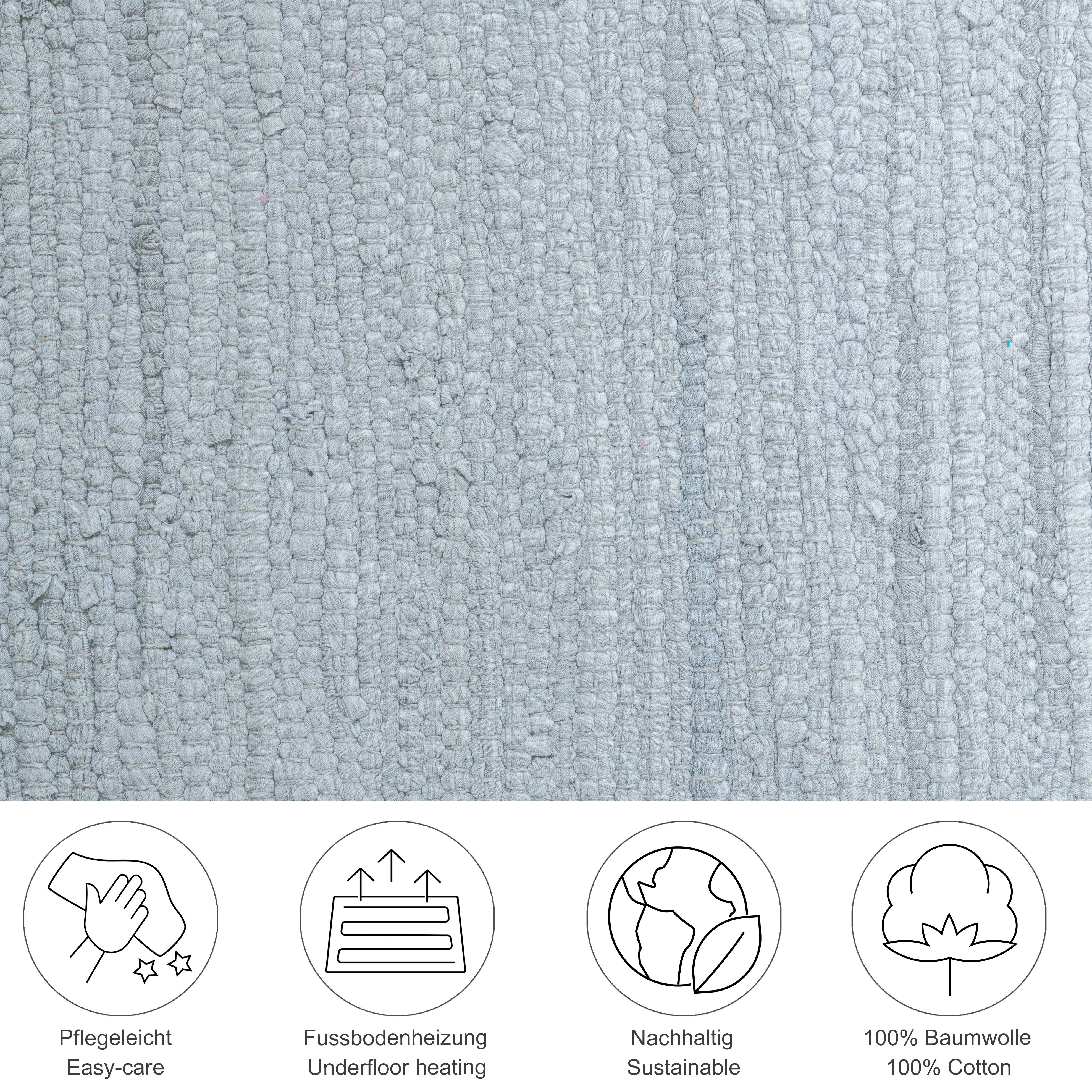 Thumbnail - THEKO Teppich "Happy Cotton Fleckerl, handgewebt" rechteckig 5 mm Höhe Flachgewebe, reine Baumwolle, meliert, mit Franse...