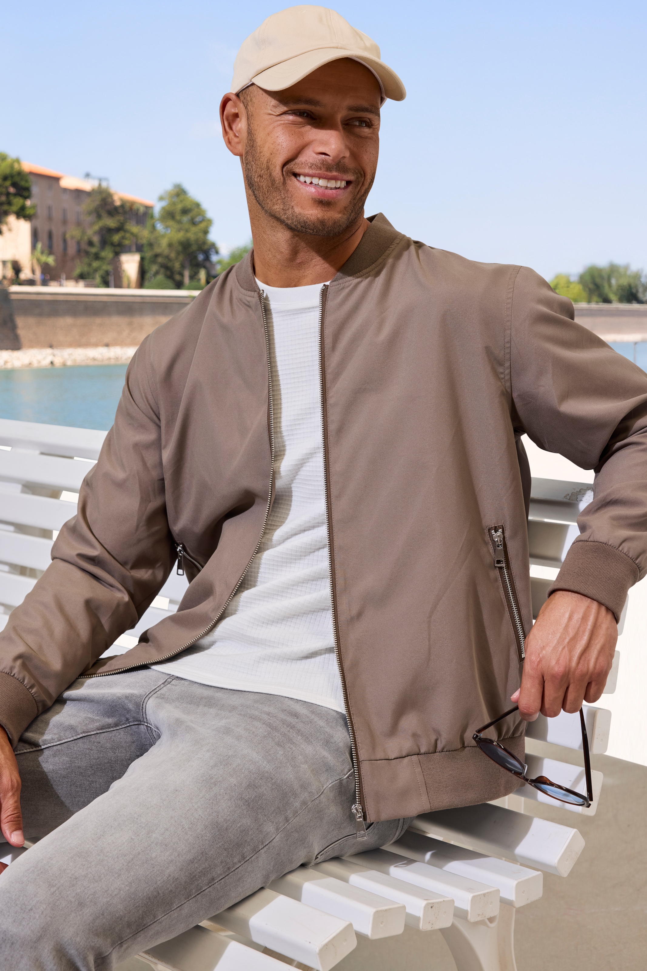 John Devin Bomberjacke "/ Blouson mit Rippkragen", Pilotenjacke / Übergangsjacke mit Innentasche, regular fit