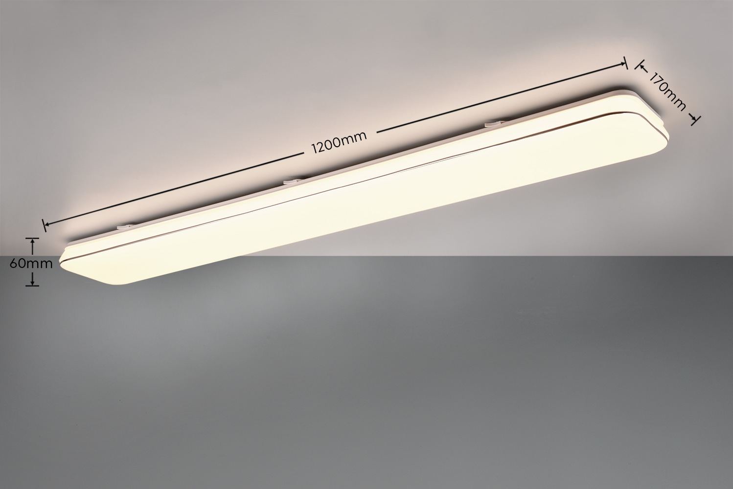 REALITY Leuchten LED Deckenleuchte »BLANCA, elegant schlichte weiße LED Deckenlampe, 120x17 cm, warmweiß«, 1 flammig, Leuchtmittel LED-Board | LED fest integriert, 3-Stufen dimmbar über Wandschalter, Deckenlampe für Büro Flur Treppe