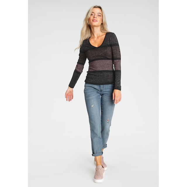 Melrose V-Ausschnitt-Pullover, aus weichem Glanzgarn für kaufen | BAUR