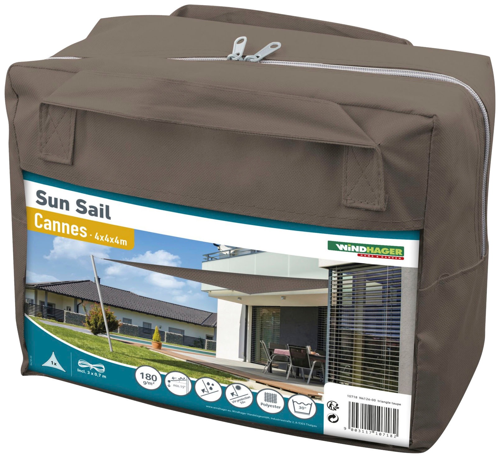 Windhager Sonnensegel »Cannes Dreieck«, 4x4x4m taupe