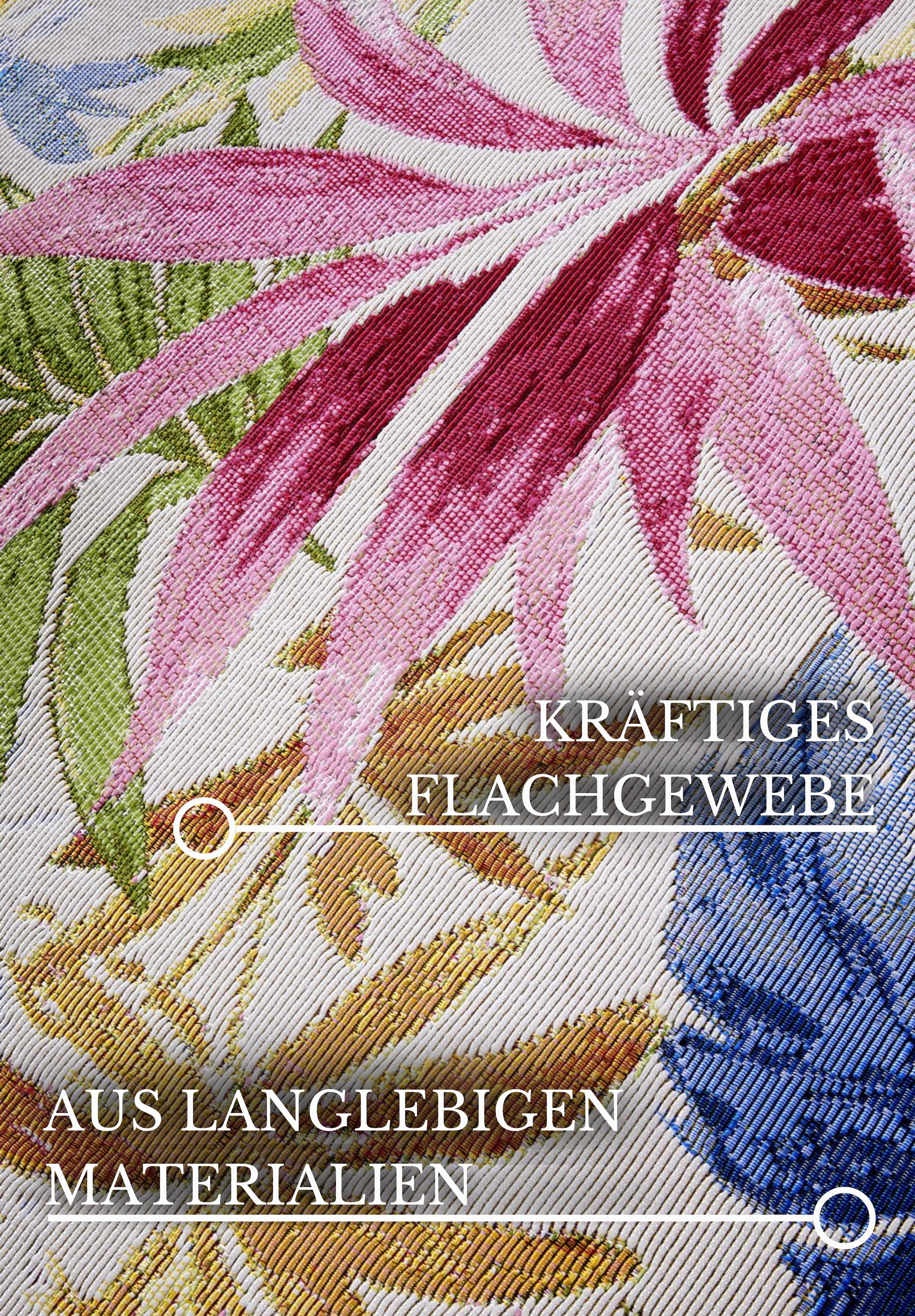 Villeroy & Boch Outdoorteppich »Victor«, rechteckig, 3 mm Höhe, Outdoor, Flachgewebe, wetterfest, Balkon, Garten, floral, Terrasse
