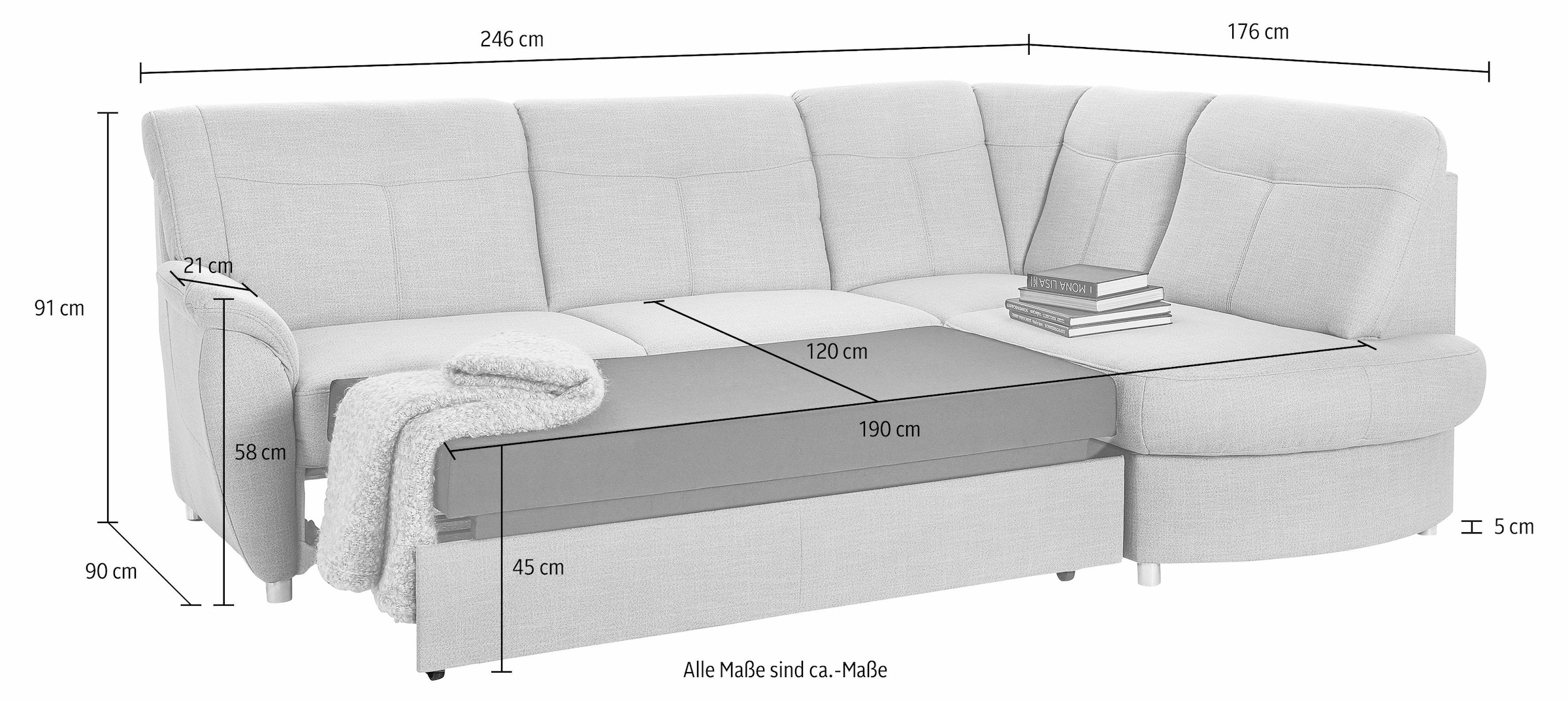sit&more Ecksofa »Sonoma L-Form«, wahlweise mit Bettfunktion und Bettkasten
