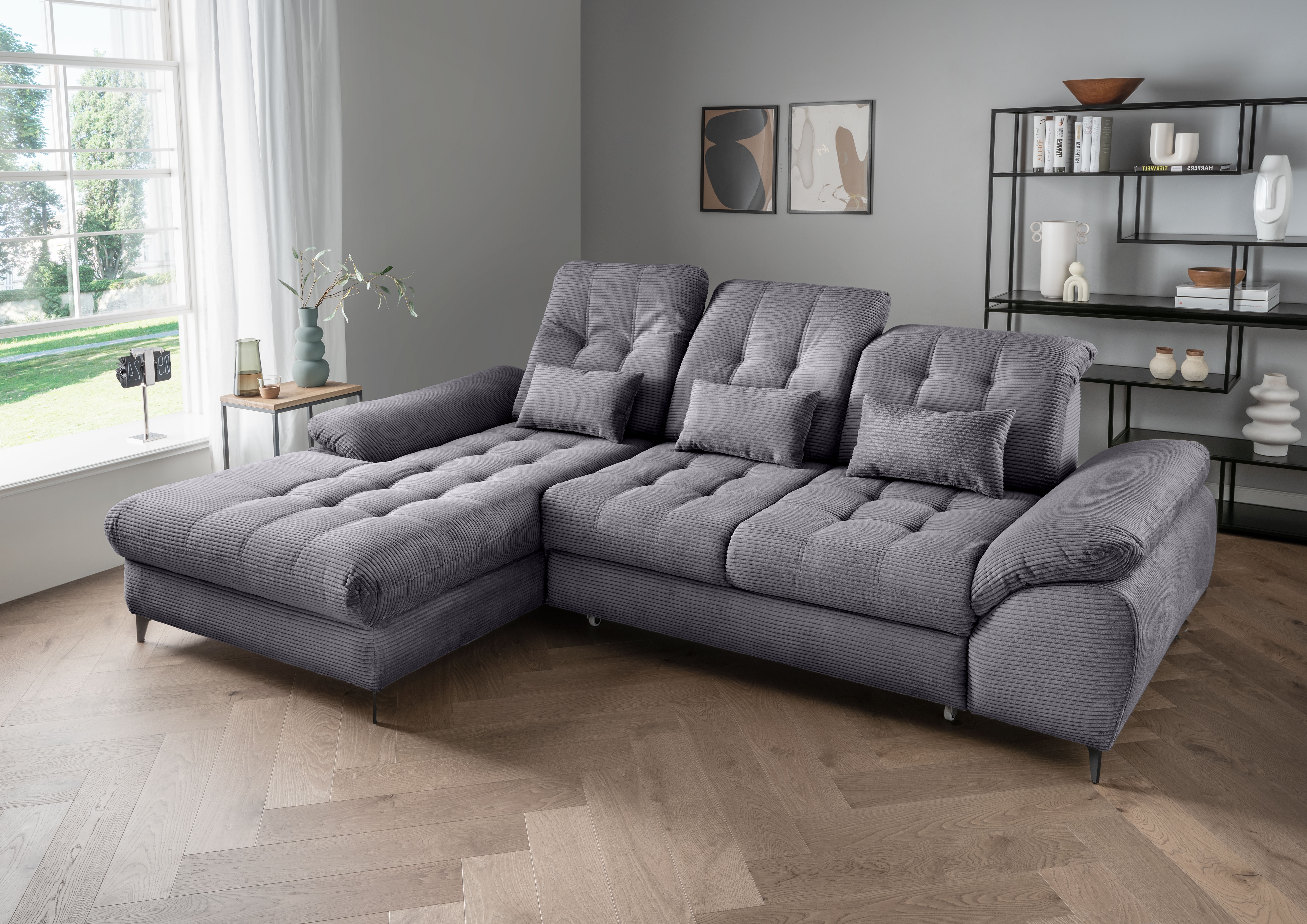 OTTO home Ecksofa "Delphino Multifunktion, bequem, tolle Detailverarbeitung, Breite 273cm" L-Form, Bettkasten, Schlaffunktion, Sitztiefenverstellung