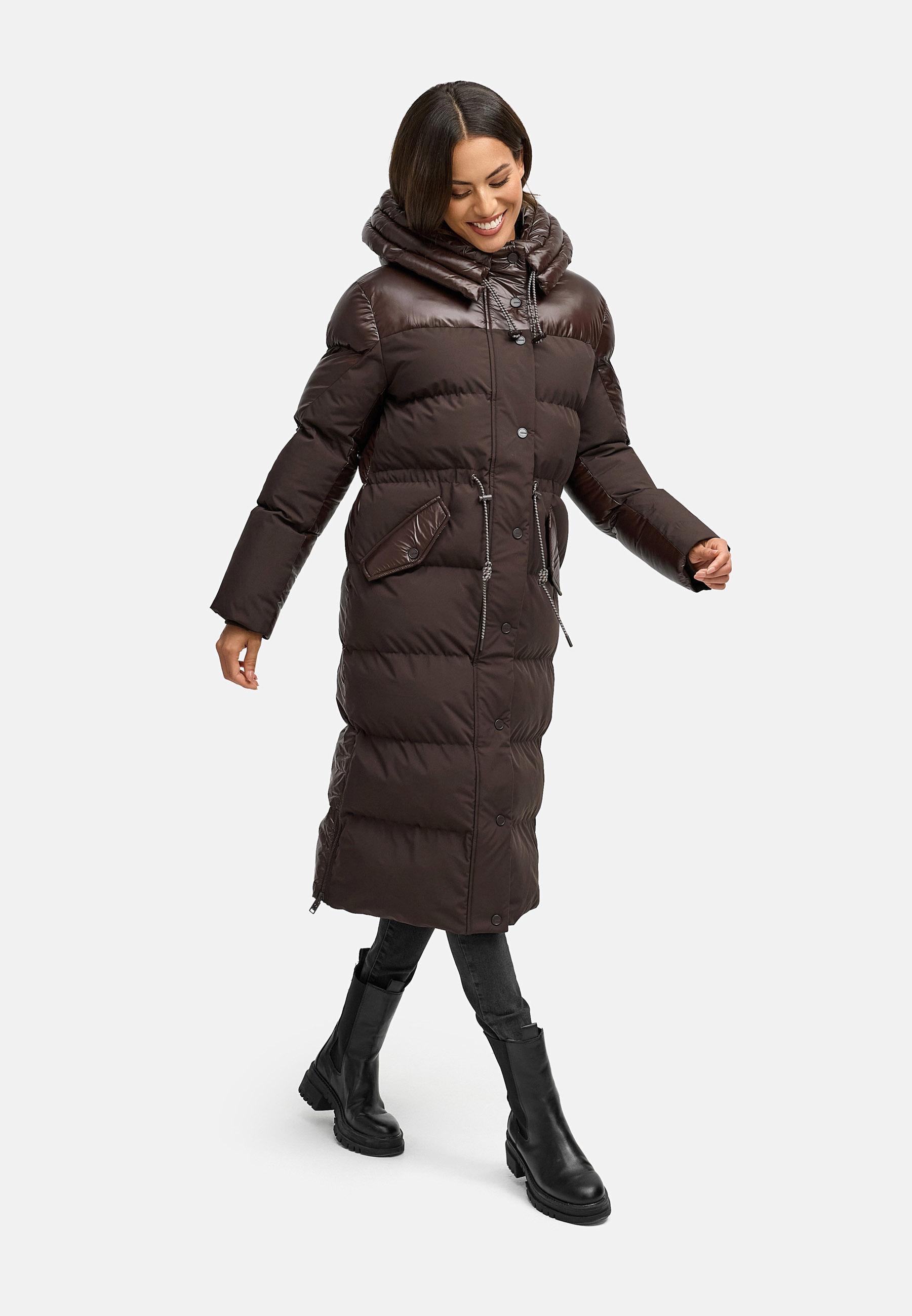 Navahoo Steppmantel »Knusperherz 14«, Langer gesteppter Damen Wintermantel mit Materialmix