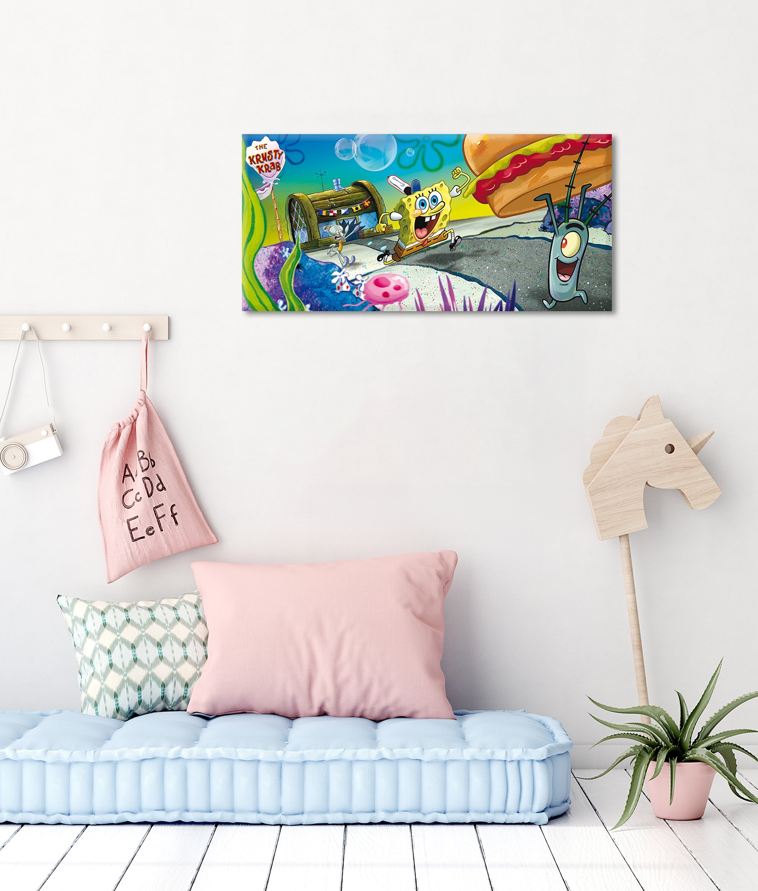 Bönninghoff Leinwandbild »Wandbild SPONGEBOB BURGERHEIST 33x70 cm – Leinwandbild Keilrahmen Deko« Filmfiguren | Serien 1 Stk. tlg. auf Keilrahmen gespannt