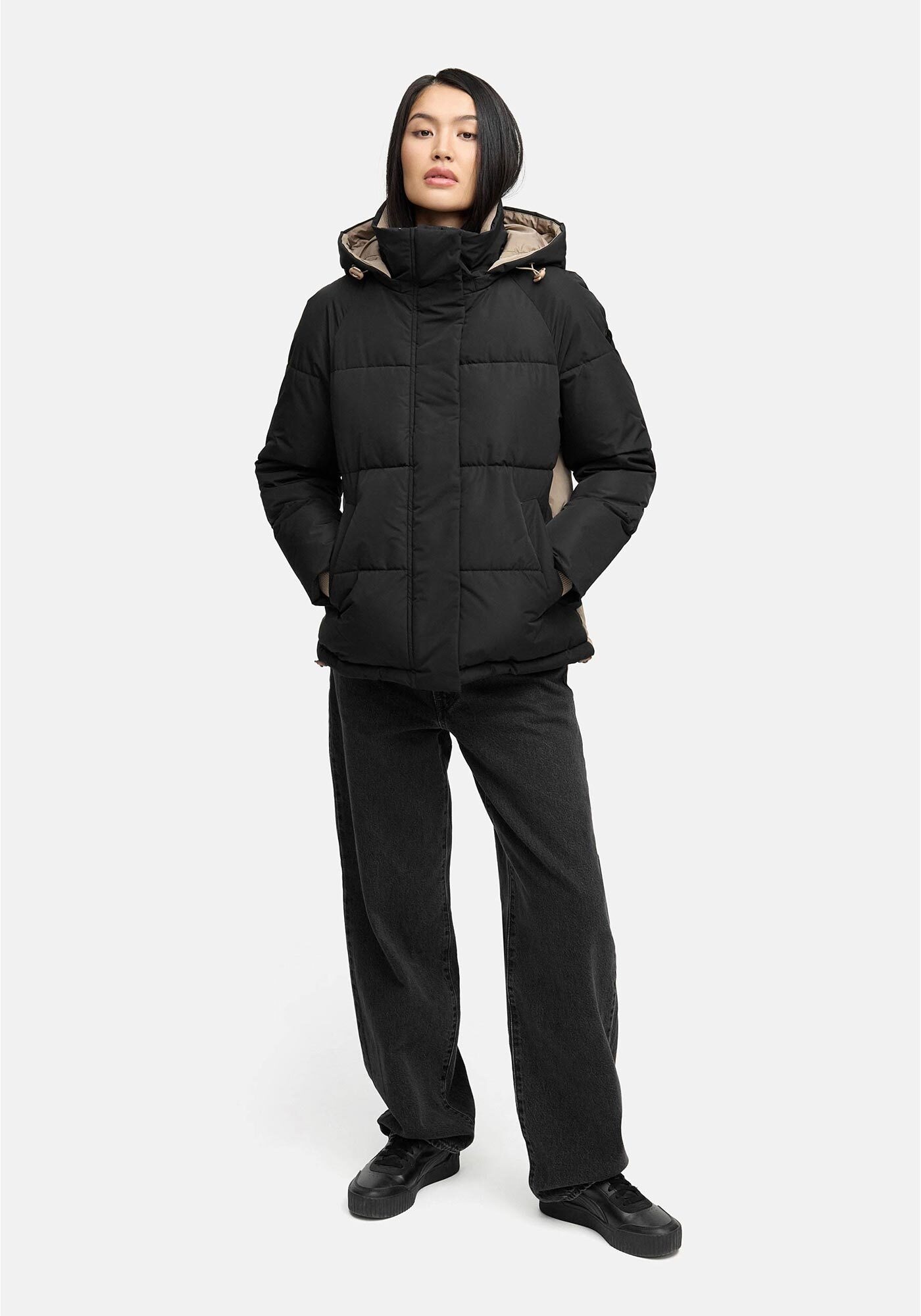 Winterjacke MARIKOO "Omariaa", Damen, Gr. L, schwarz, Obermaterial: 100% Polyester; Futter: 100% Polyester; Wattierung: 100% Polyester; Ärmelfutter: 100% Polyester, Jacken Winterjacke, mit abnehmbarer Kapuze und hochschließendem Kragen 2