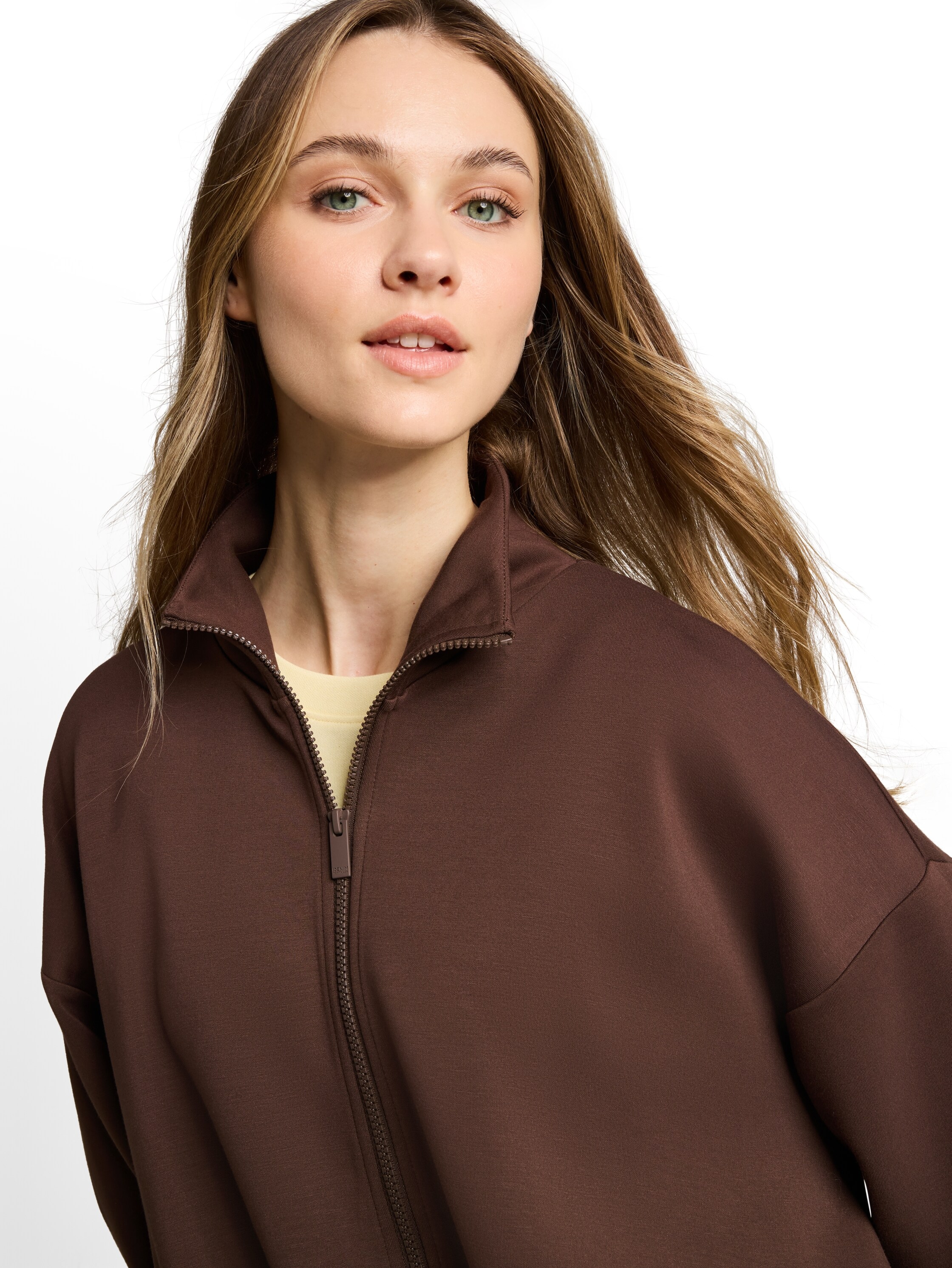 TOM TAILOR Denim Sweatjacke mit Reißvershcluss und Stehkragen / Viskose-Stretch