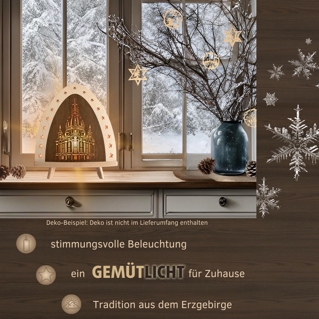 Weigla LED Dekolicht »Dresdner Frauenkirche, Dekolampe aus Holz, NATUR-BRAUN« E14 Holzkunst aus dem Erzgebirge