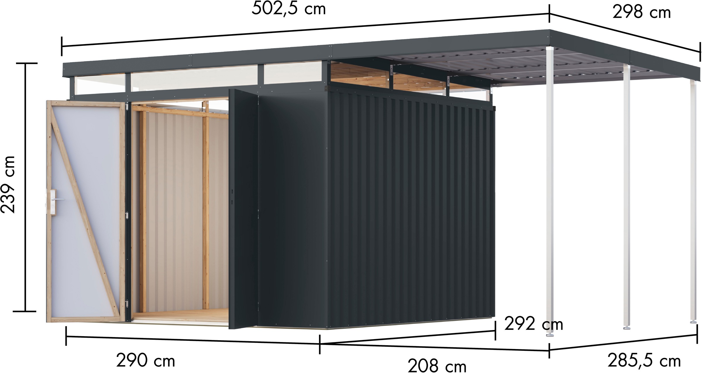 Karibu Gerätehaus »Titanium 3,5 SET mit Anbaudach«