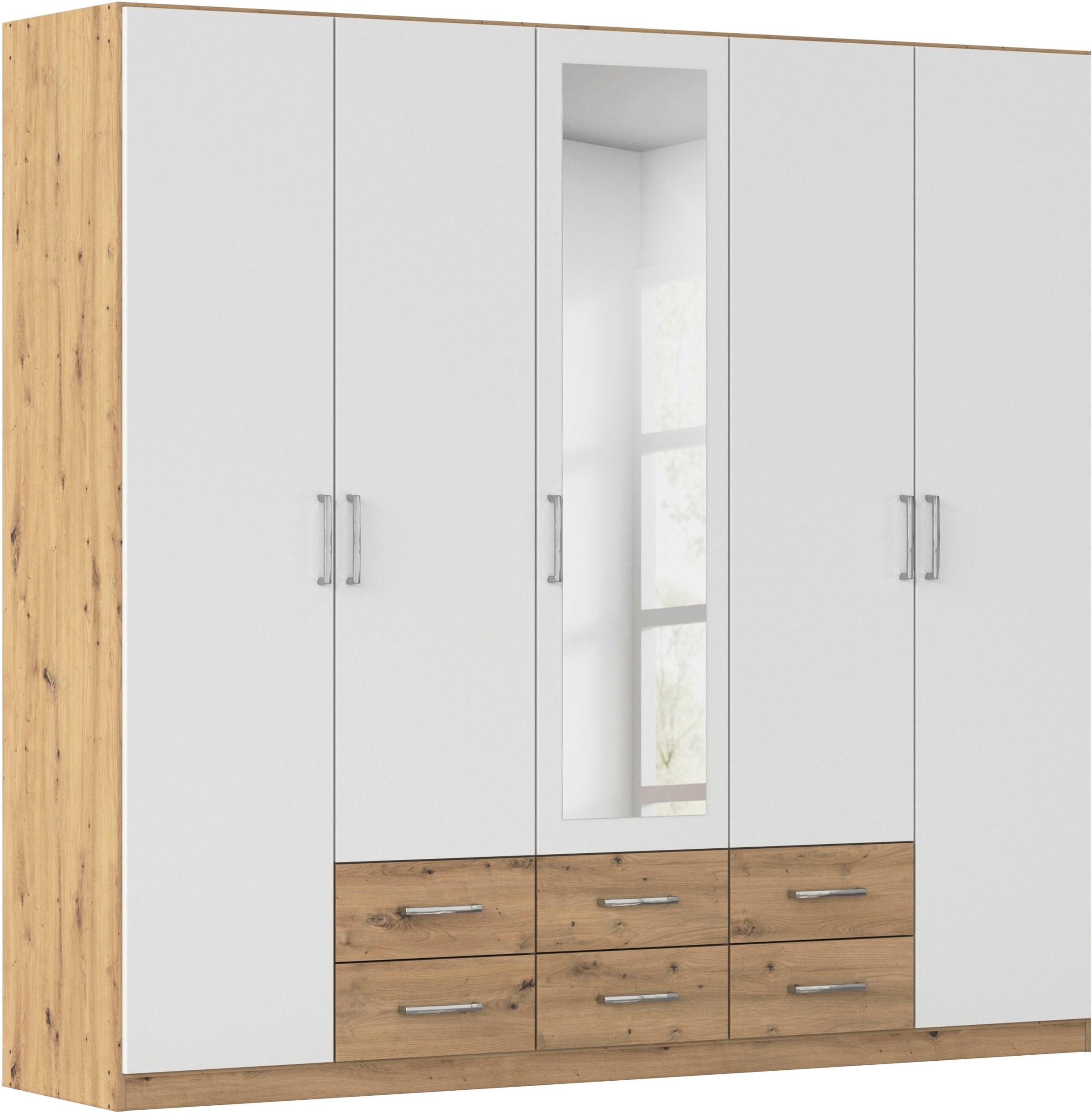 rauch Kleiderschrank "Schrank Garderobe Ankleide GAMMA Breiten 91/136/181/226/271/315/360 cm" in 3 Ausstattungen BASIC/CLASSIC/PREMIUM (inkl. SOFT-CLOSE-Funktion), verschiedene Griff-Varianten, mit Spiegel TOPSELLER MADE IN GERMANY
