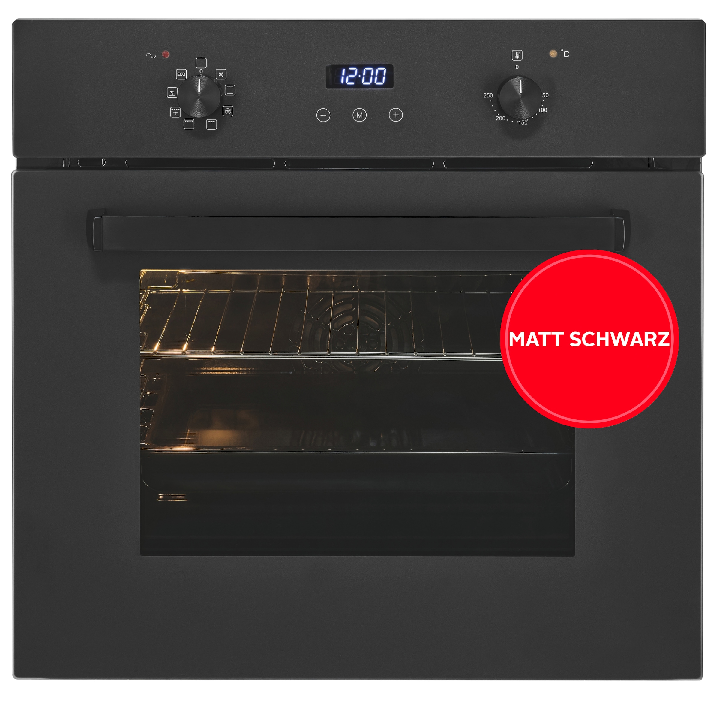 exquisit Backofen "EBE367-H-120 mattschwarz" Heißluft & dreifach verglaste Tür – Wärme bleibt sicher im Ofen