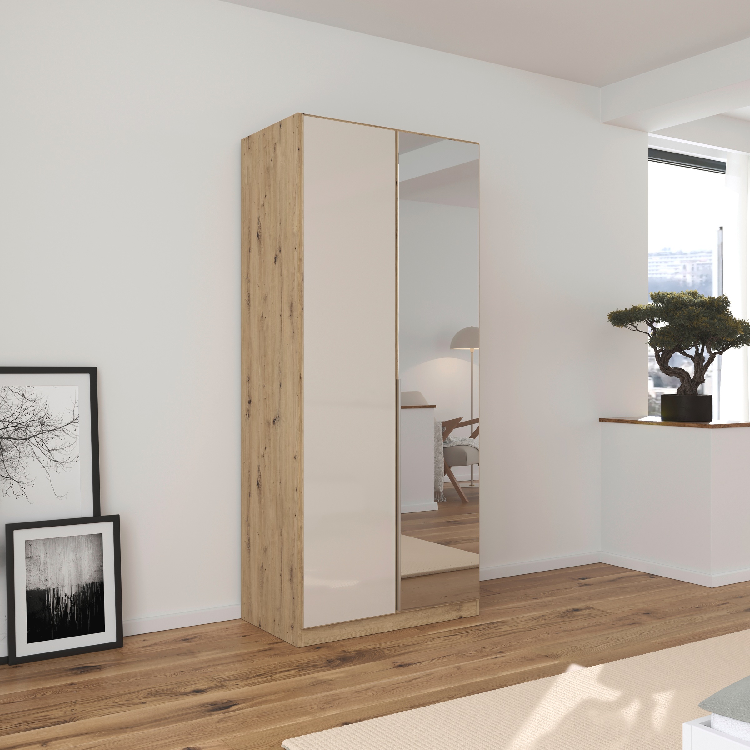 OTTO home Drehtürenschrank "Kleiderschrank Schrank Garderobe AGORDO mit Glasfront und Spiegel" in zwei Griff-Farben, Breiten 91-405 cm, durchdachte Innenausstattung, in 8 Breiten und 2 Höhen MADE IN GERMANY