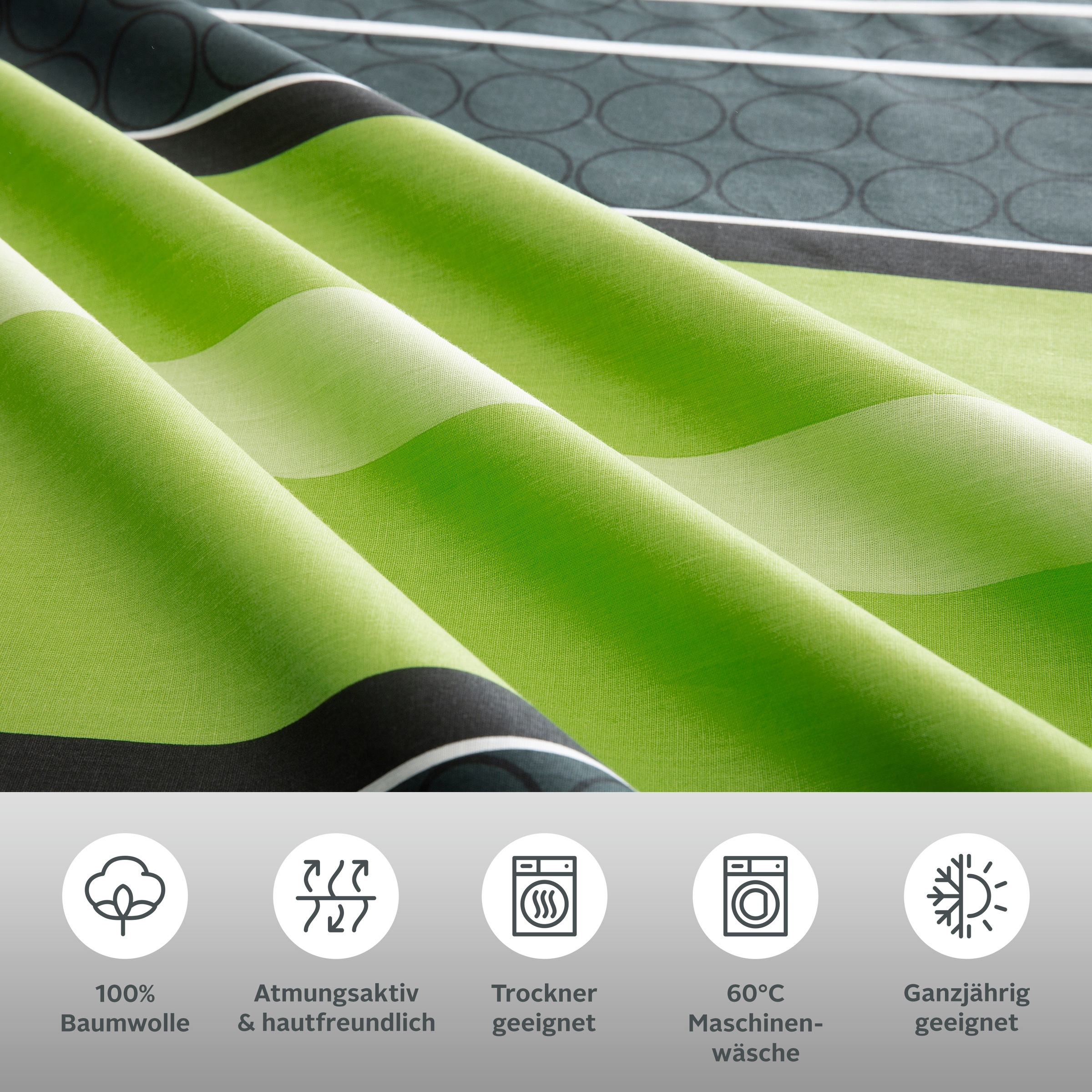 Thumbnail - OTTO home Bettwäsche "Circle" 2 Stk. tlg. Bettwäsche aus Baumwolle mit Streifen-Design, moderne Bettwäsche