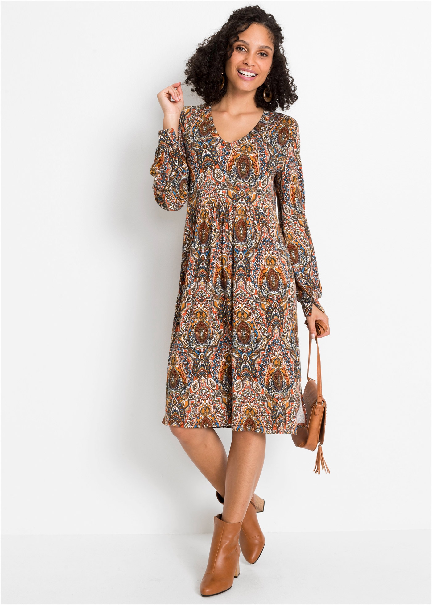 bonprix Jerseykleid für kühle Tage, aus Viskose mit Elasthan, ausgestellte günstig online kaufen