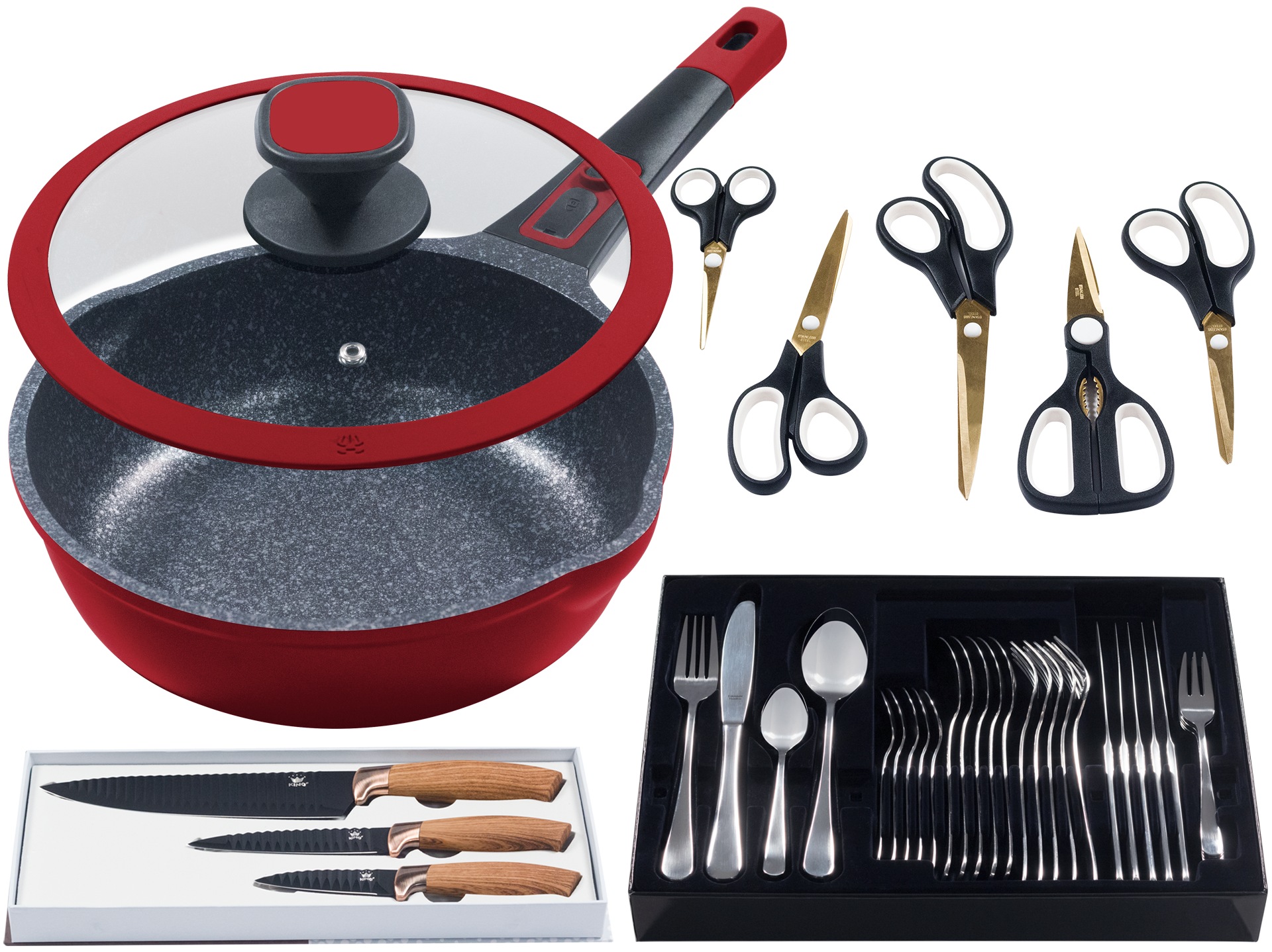 KING Bratpfanne "Küchenstart" Aluminiumguss Set, Küchenmesser, Scheren, Bes günstig online kaufen