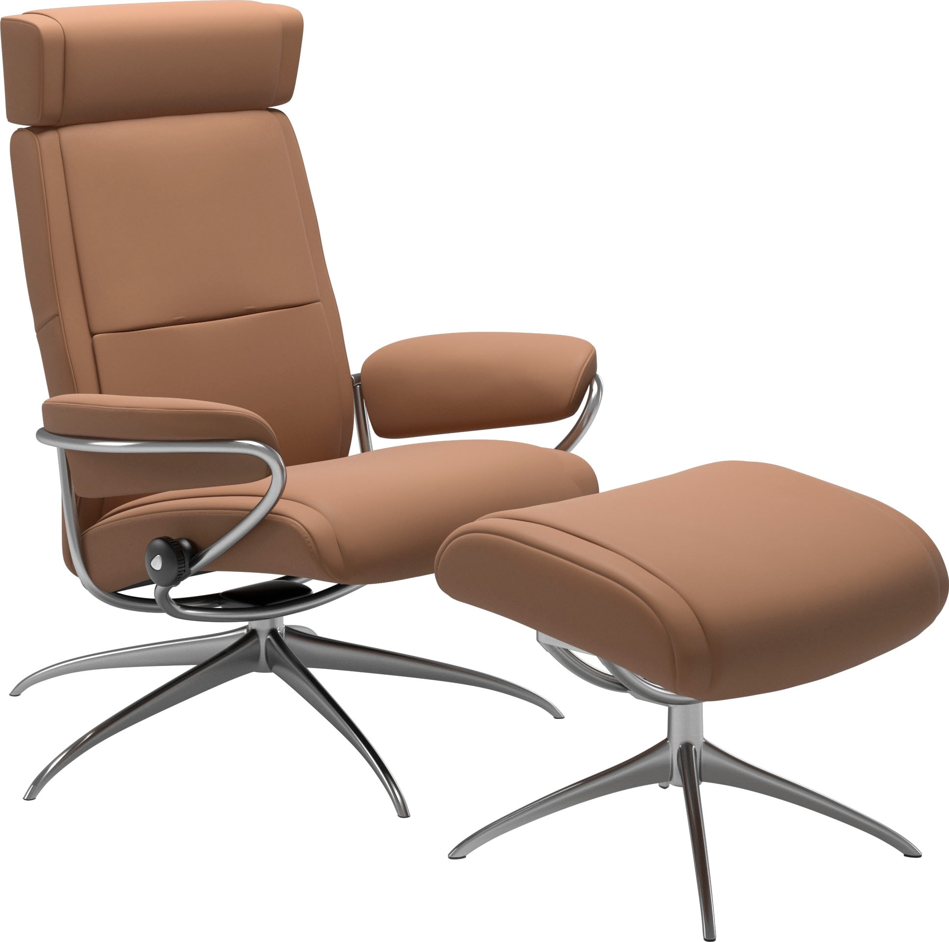 Stressless Relaxsessel "Paris" Set, Relaxsessel mit Hocker, mit Hocker, Low Back mit Kopfstütze, mit Star Base, Gestell Chrom