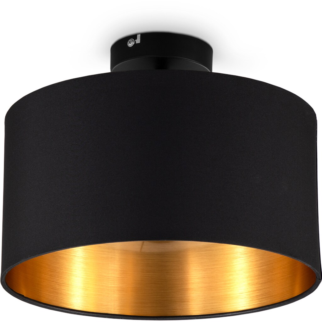 B.K.Licht Deckenleuchte »BK_SD1420 Deckenlampe, mit Stoffschirm, Ø30cm, Schwarz-Gold, E27«, 1 flammig-flammig