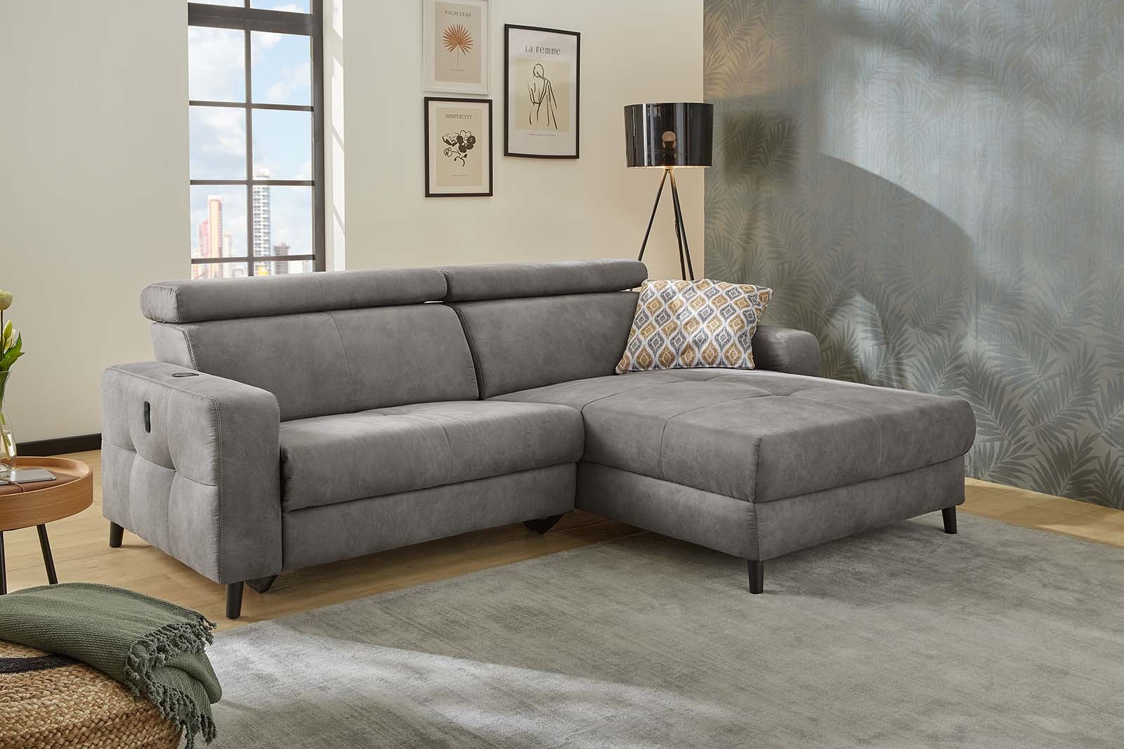 Jockenhöfer Gruppe Ecksofa "Doppio L-Form, B: 247 cm, mit elektr. Relaxfunktion und" Kopfteilverstellung, USB-Anschluss, induktive Ladestation & Zierkissen