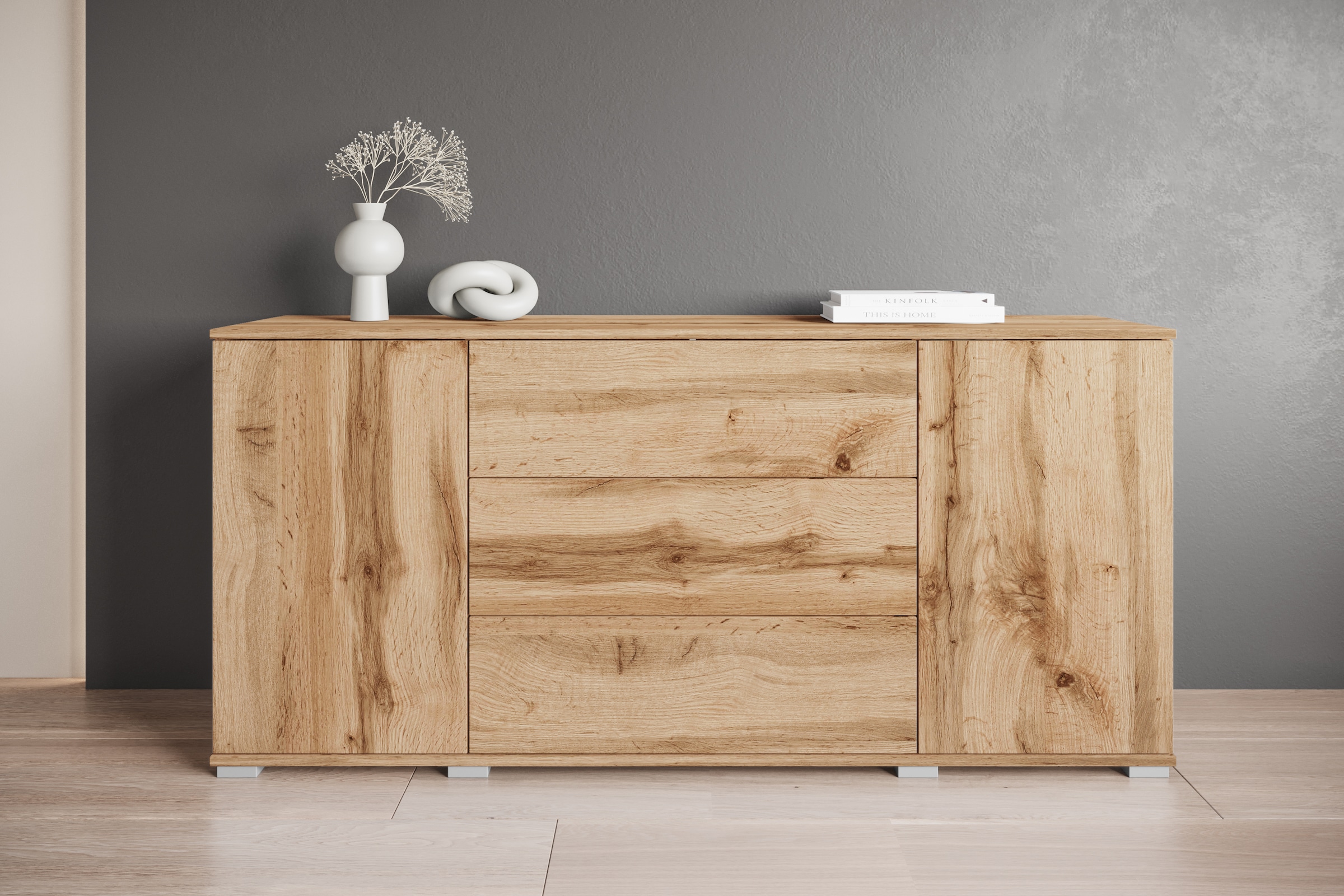 INOSIGN Sideboard »Kenia«, (1 St.), Modernes Sideboard mit 3 Schubladen und 4 Fächern, Breite 150 cm