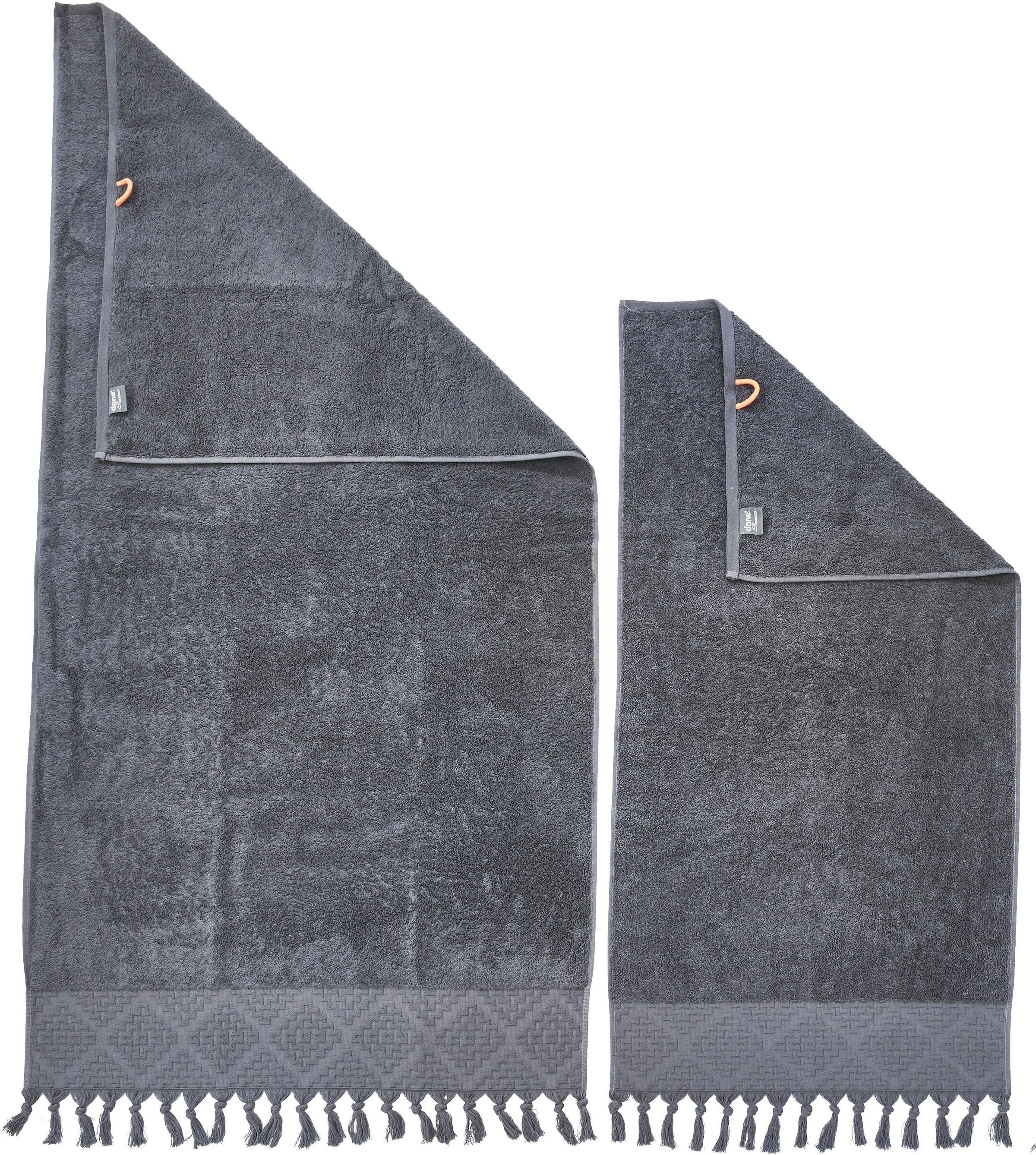 done.® Handtuch Set »Provence Bohéme«, (Set, 4 St., 2 Handtücher (50x100 cm)-2 Duschtücher (70x140 cm), Uni-Farben, Boho-Style, mit auffälliger Borte & Fransen