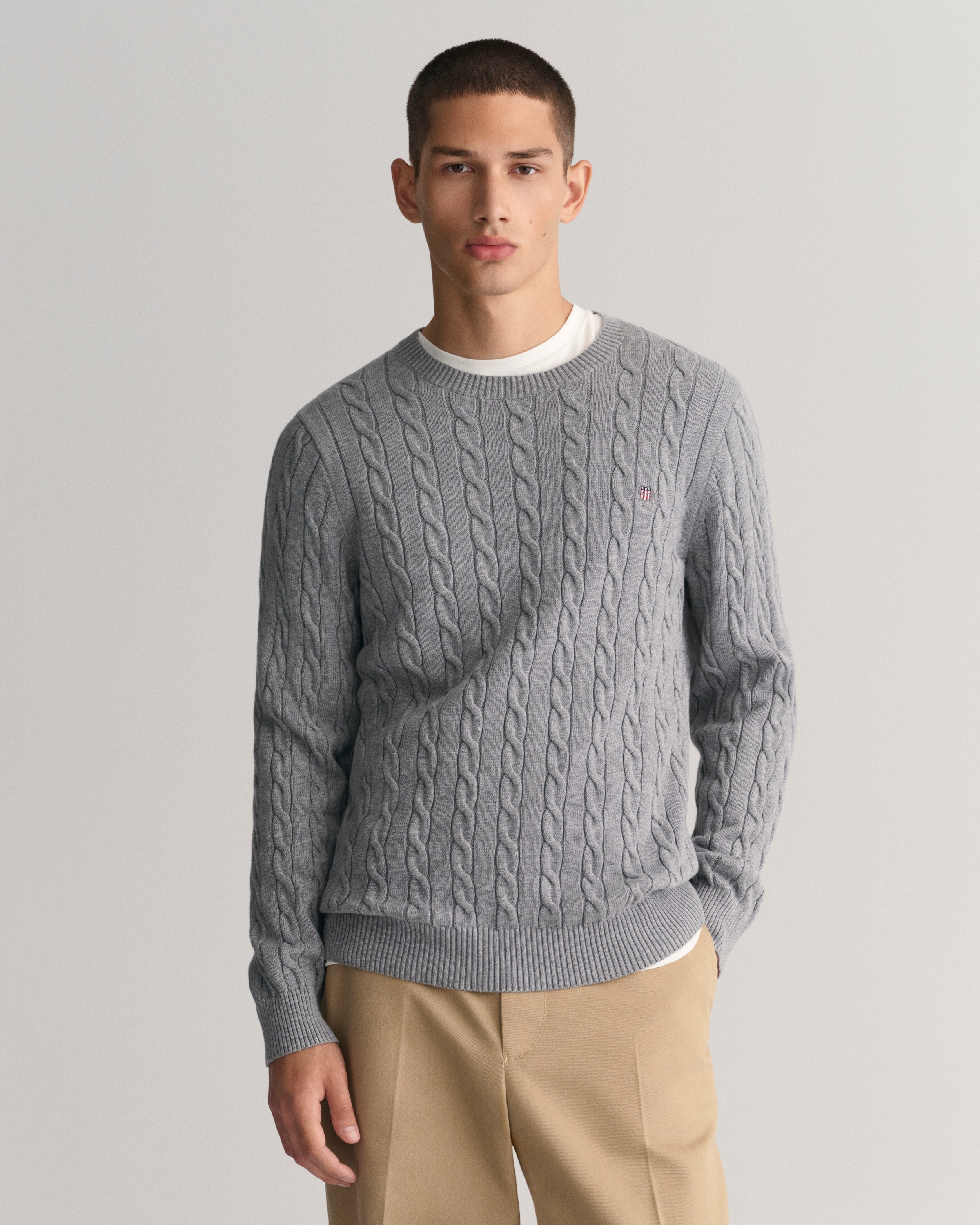 Gant Strickpullover "COTTON CABLE C-NECK", mit Wappen-Logostickerei auf der günstig online kaufen