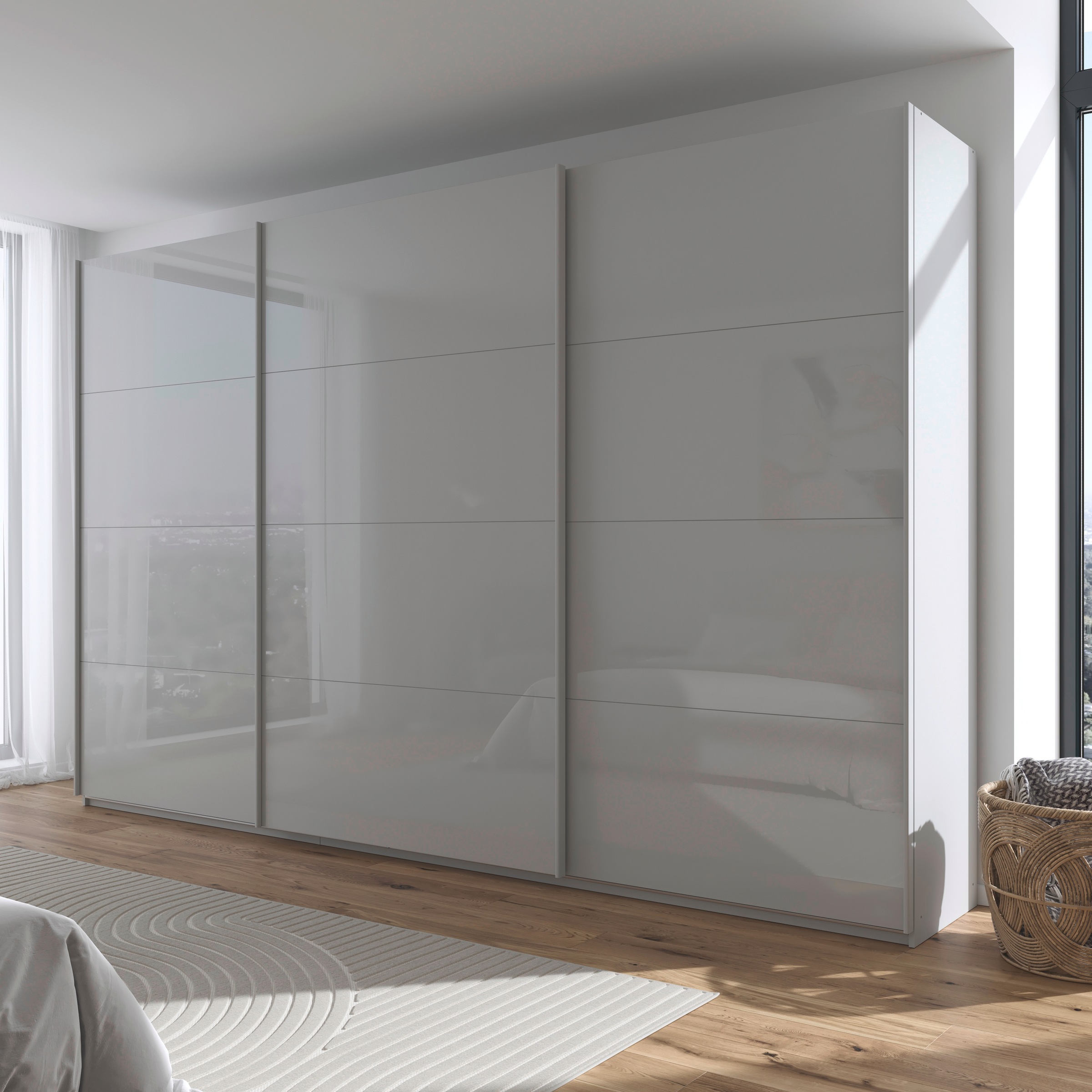 rauch Schwebetürenschrank »Kleiderschrank Schrank Garderobe AGORDO mit Glasfront«, durchdachte Innenausstattung, in 4 Breiten und 2 Höhen MADE IN GERMANY