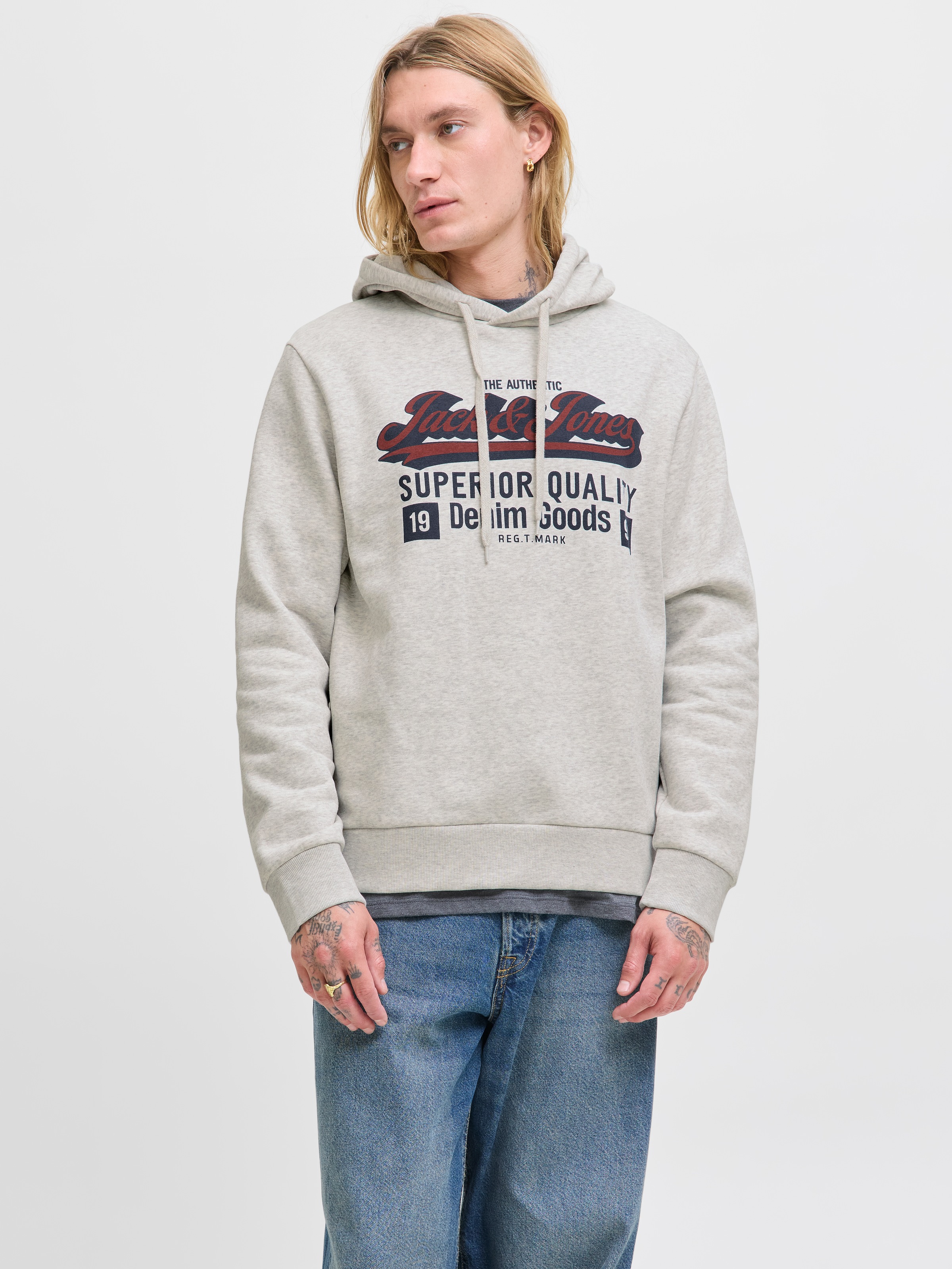 Jack & Jones Logo 2 Col Hoodie White Melange XS Men