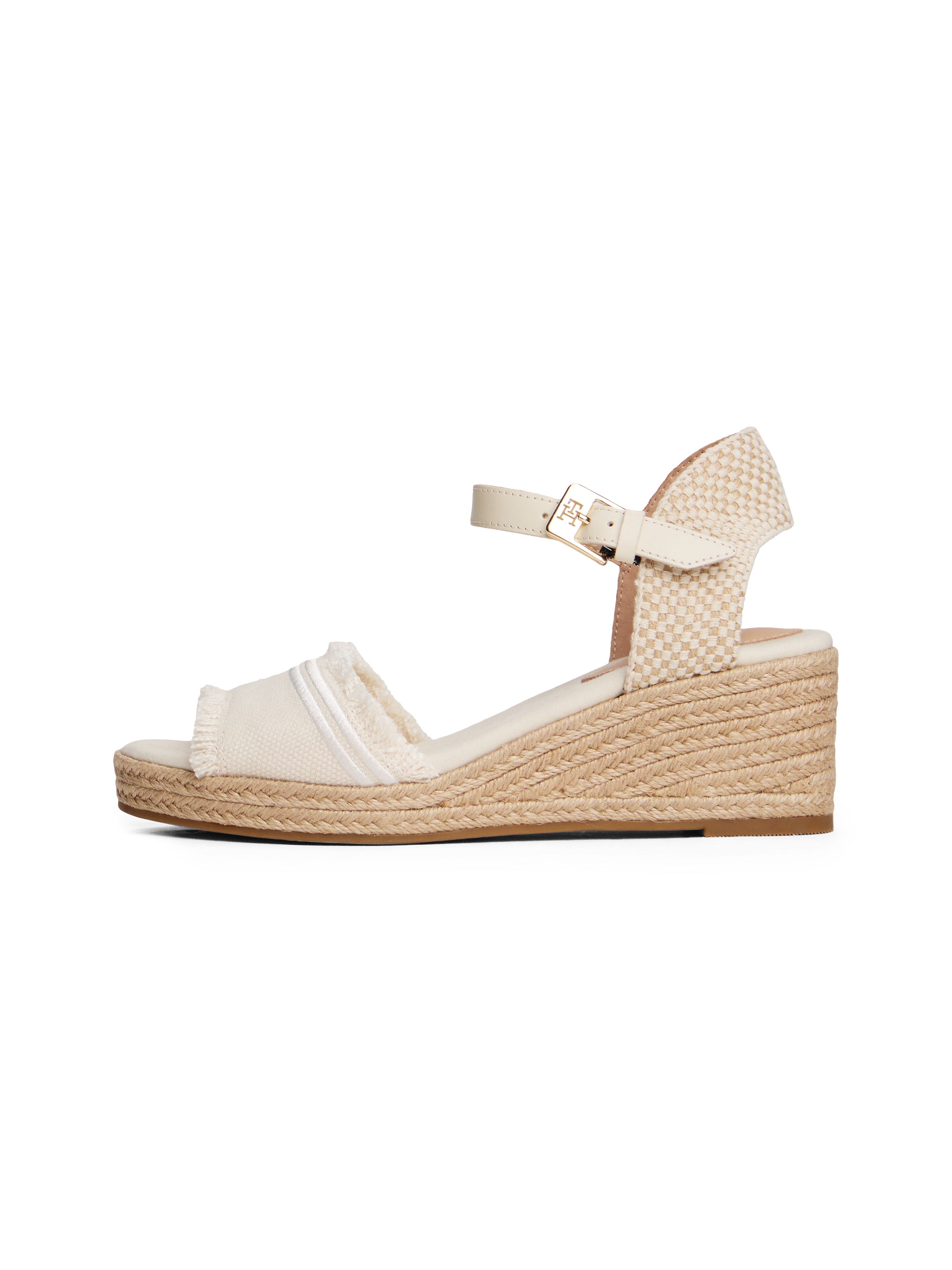 Tommy Hilfiger Keilsandalette »FRINGE CANVAS MEDIUM WEDGE«, Plateau, Sommerschuh, Riemchensandale mit Streifen