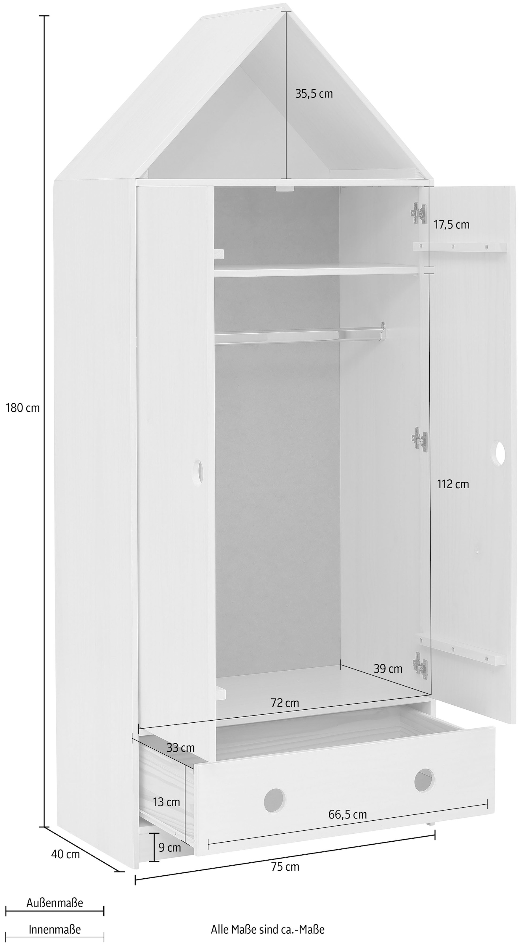 Lüttenhütt Kleiderschrank »Alpi«, Kiefernholz, mit Einlegeböden und Kleiderstange, Höhe 180 cm