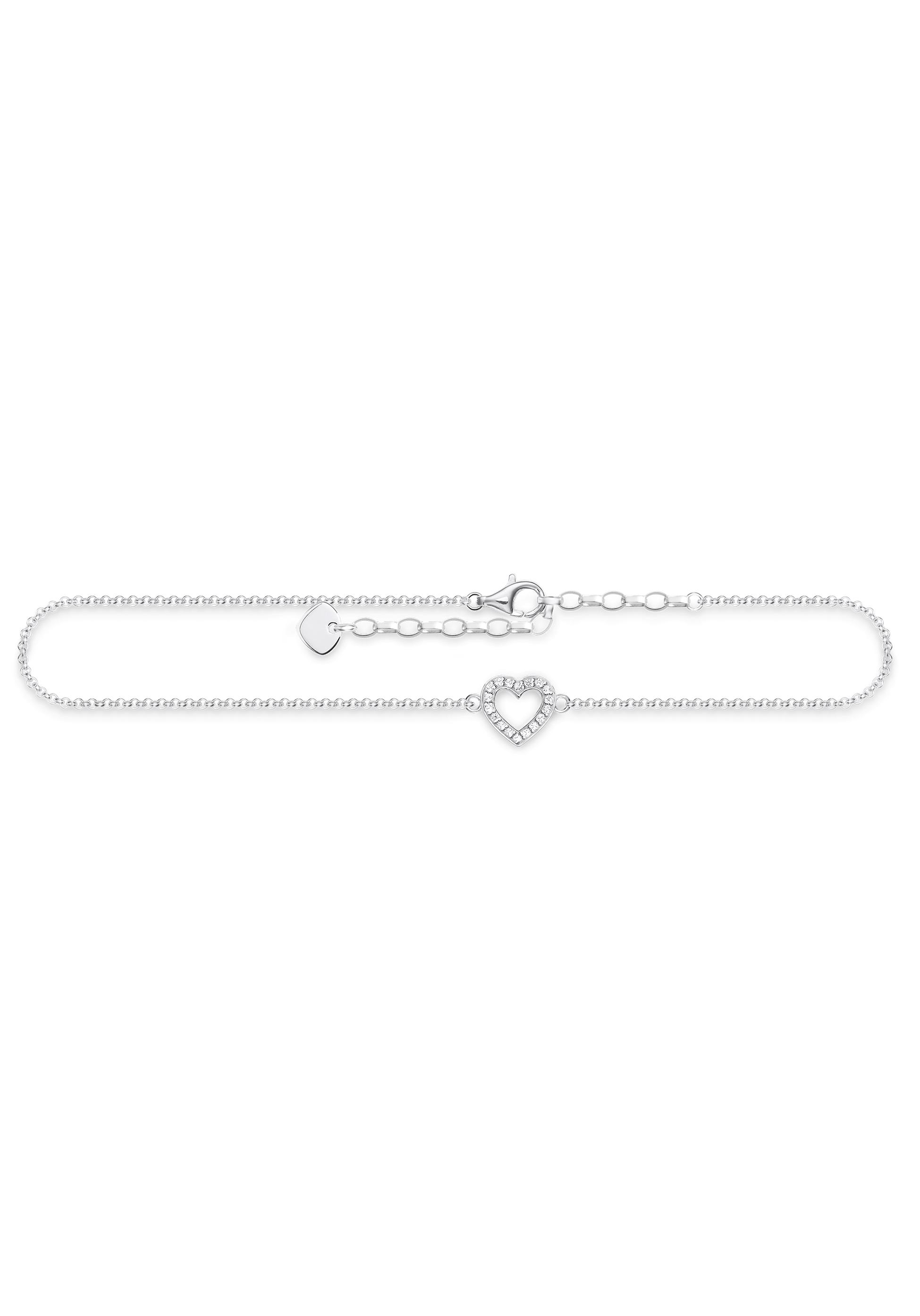 THOMAS SABO Fußkette Herz, AK0007-051-14-L27v, mit Zirkonia Unisex silberfarben, weiß, weiß Einheitsgröße