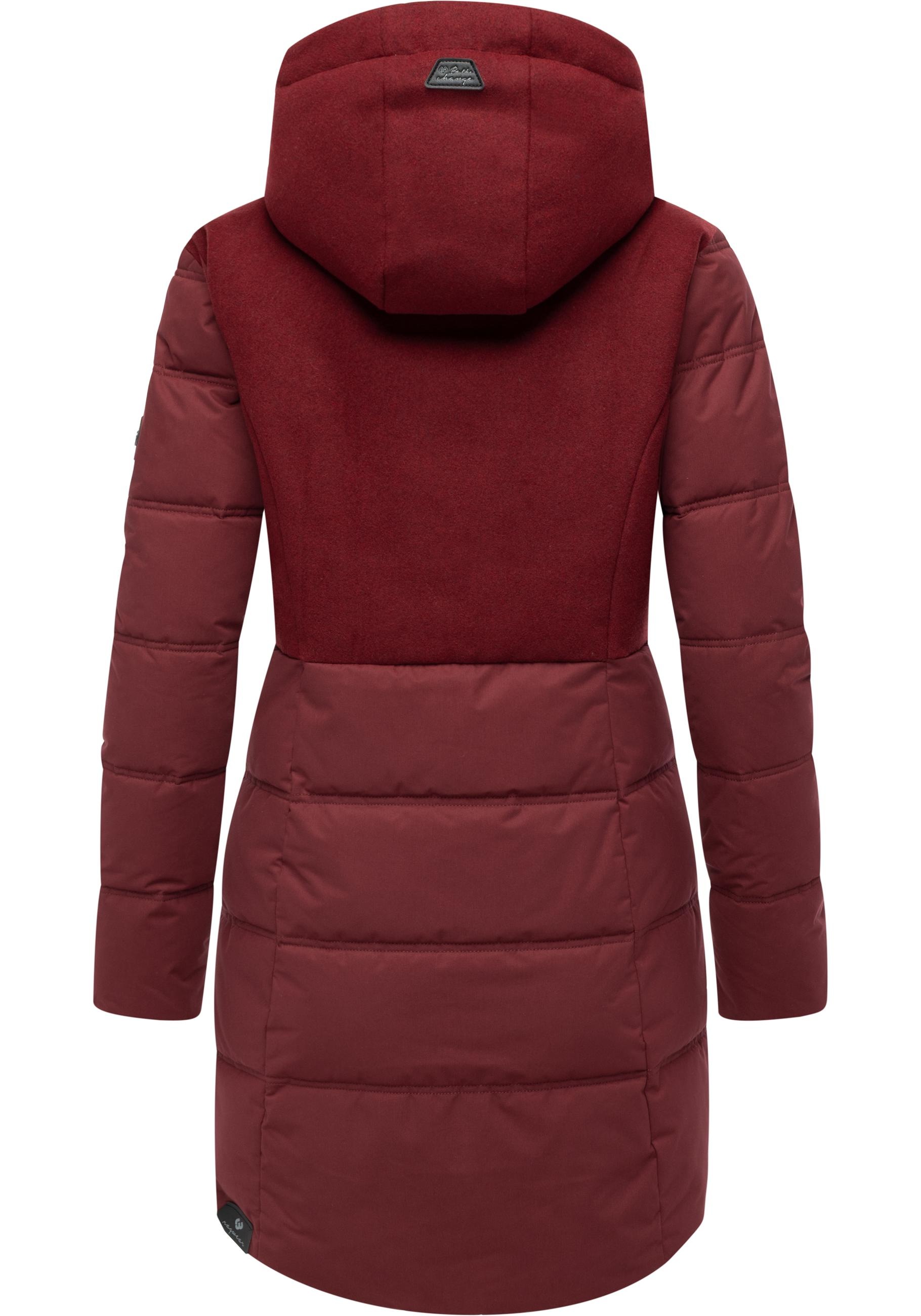Winterjacke RAGWEAR "Ashani Block Intl.", Damen, Gr. XS (34), rot (dunkelrot), Obermaterial 1: 100% Polyester; Obermaterial 2: 100% Polyester; Innenfutter: 100% Polyester; Wattierung: 100% Polyester; Ärmelfutter: 100% Polyester, figurbetont Po-bedeckend,  2