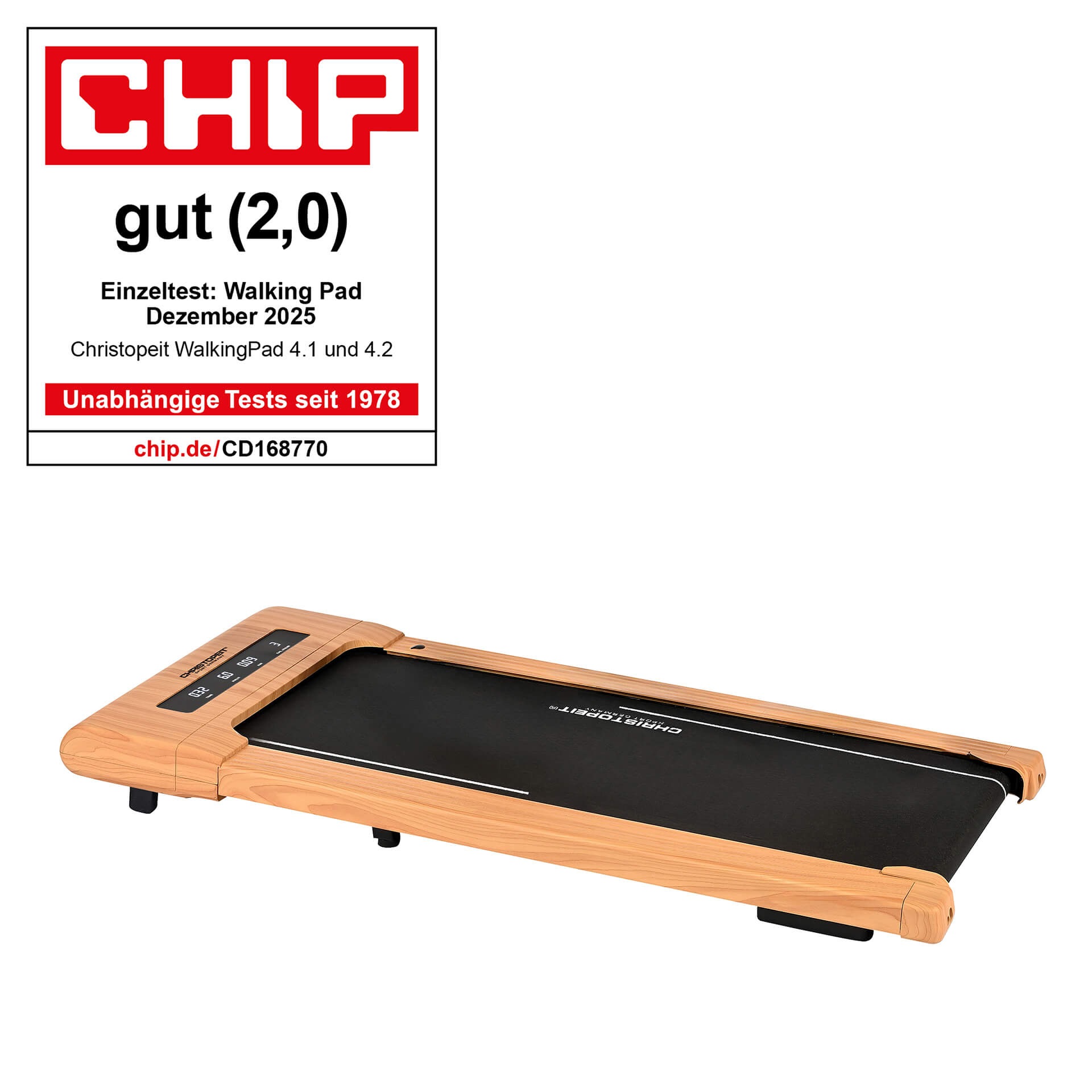Christopeit Sport Laufband "Walking Pad 4.2 Holzoptik" Bis Max. 6 Km/h, 120 Kg Max. Benutzergewicht