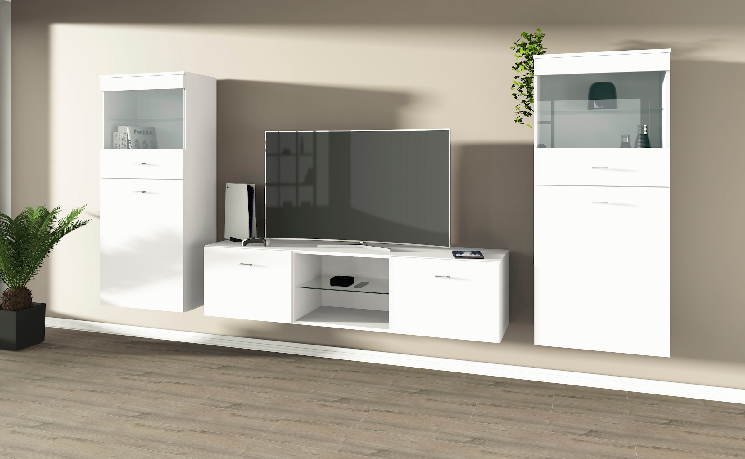 borchardt Möbel Wohnwand »Scala, moderne Mediawand mit Vitrinen und Lowboard« Komplett-Set, 