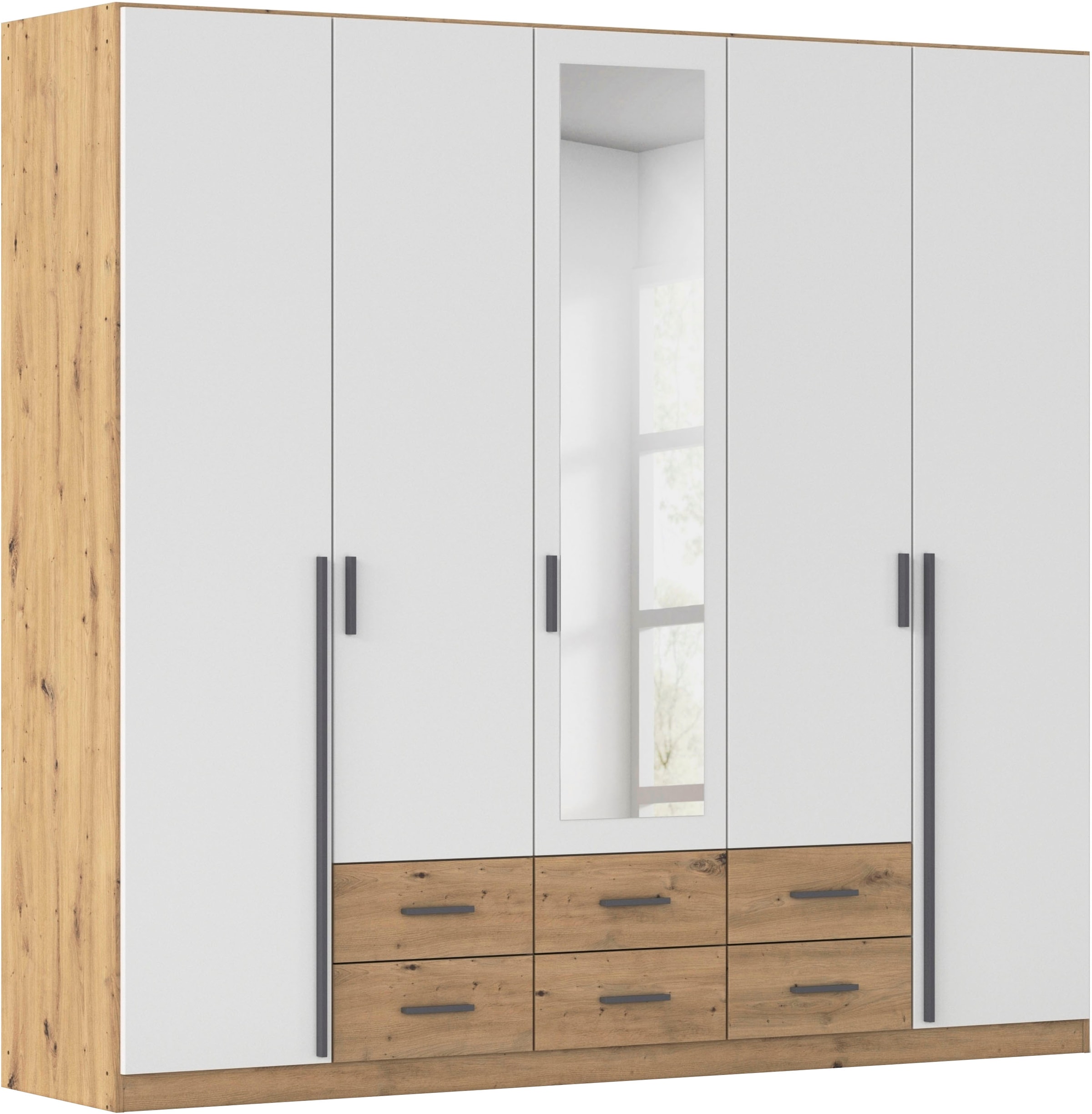 rauch Kleiderschrank "Schrank Garderobe Ankleide GAMMA Breiten 91/136/181/226/271/315/360 cm" in 3 Ausstattungen BASIC/CLASSIC/PREMIUM (inkl. SOFT-CLOSE-Funktion), verschiedene Griff-Varianten, mit Spiegel TOPSELLER MADE IN GERMANY