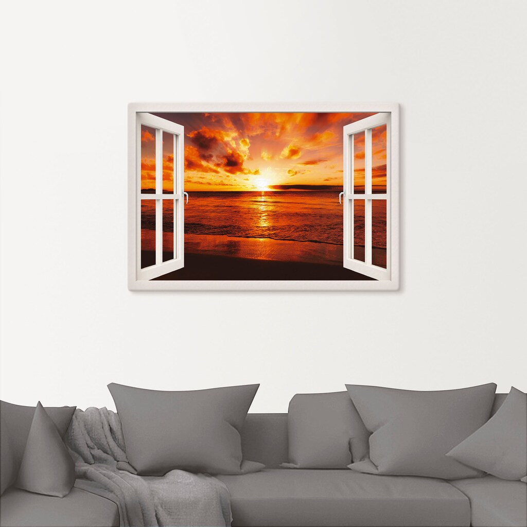 Artland Wandbild »Fensterblick Sonnenuntergang am Strand«, Fensterblick, (1 St.)