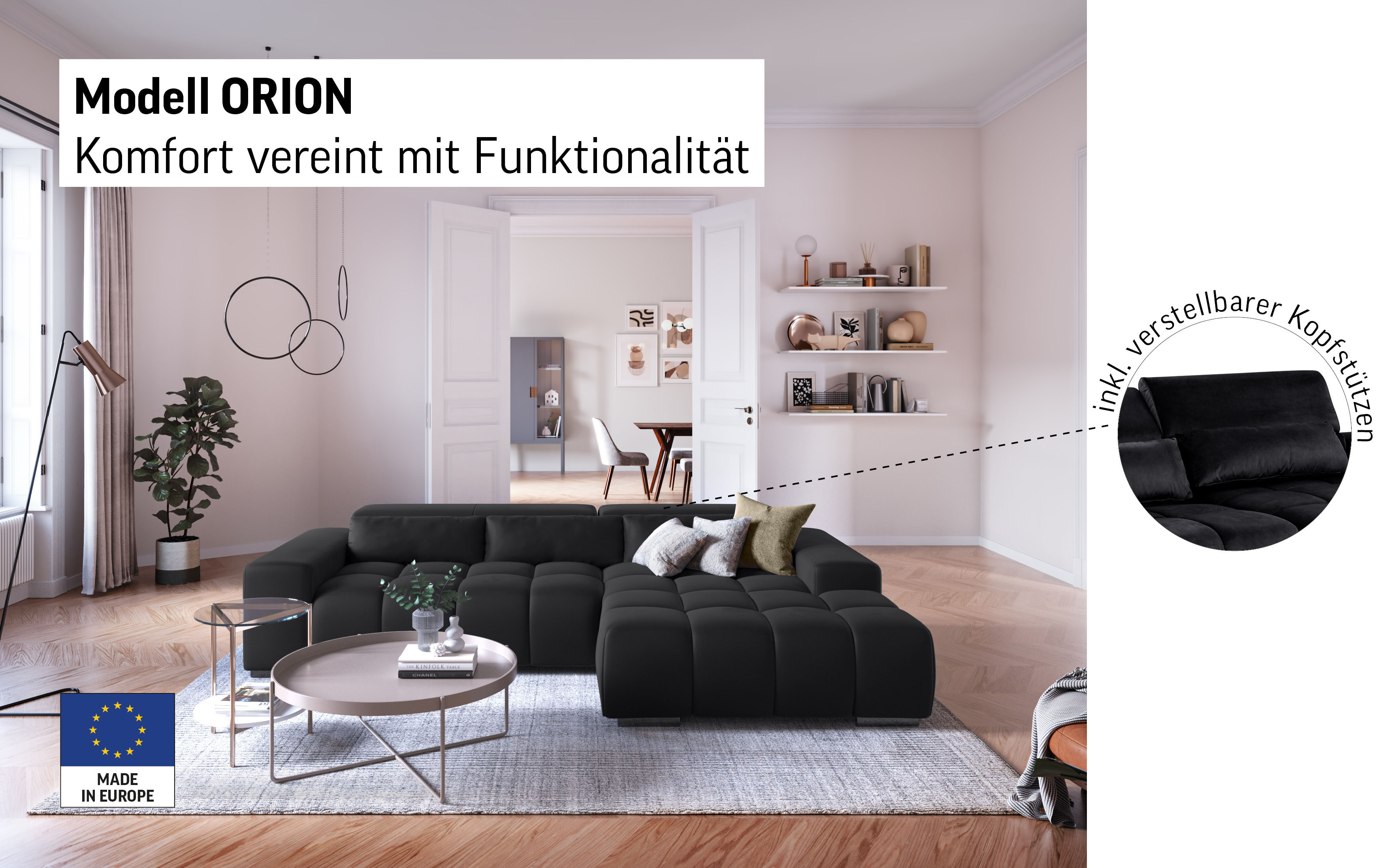 Thumbnail - COTTA Ecksofa "Orion L-Form", mit Kopfteilverstellung & 3 Nierenkissen