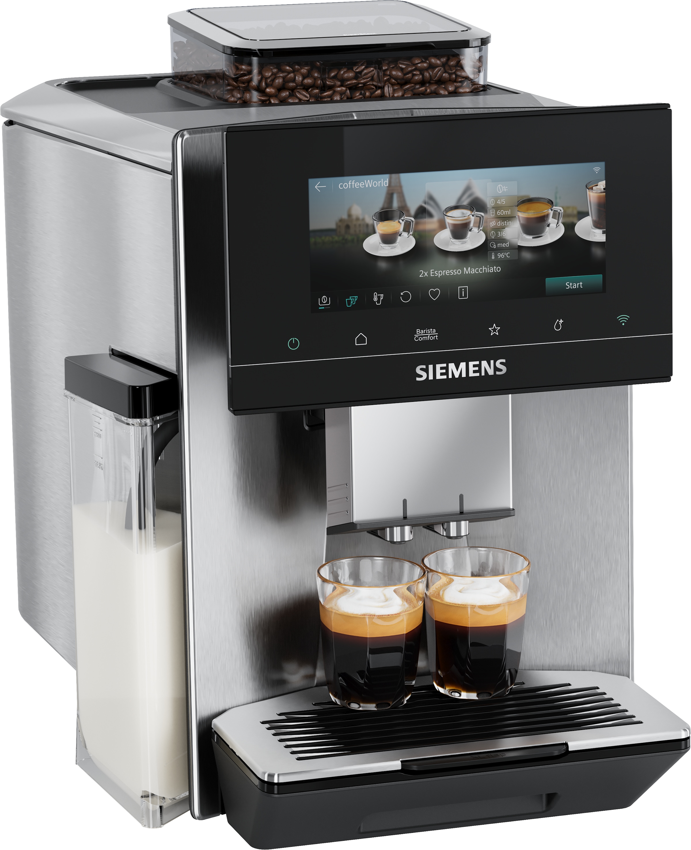 SIEMENS Kaffeevollautomat "EQ900 TQ923E43, 41 versch. Getränke, XL-Getränke, Doppeltassenfunktion" farbiges 6.8 TFT-Display, individuelle Aromaeinstellung, Edelstahl