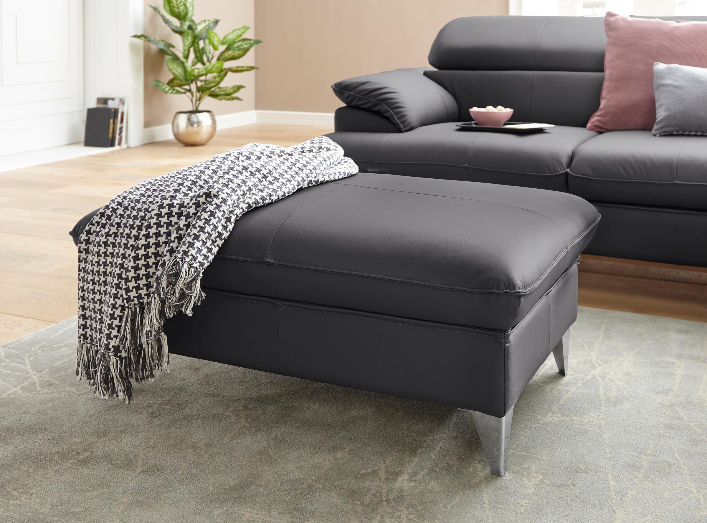 COTTA Polstergarnitur »Caluso«, Set: bestehend aus Ecksofa, Hocker, Ecksofa inkl. Kopfteilverstellung