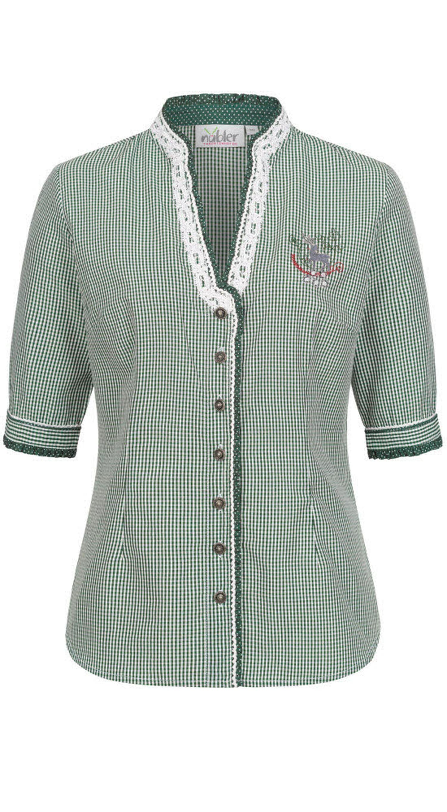 NÜBLER Mädchen Dirndlbluse "Trachtenbluse Sandy"grün, Gr. 52, Obermaterial: 70% Baumwolle CO. 30% Polyester PES., Blusen