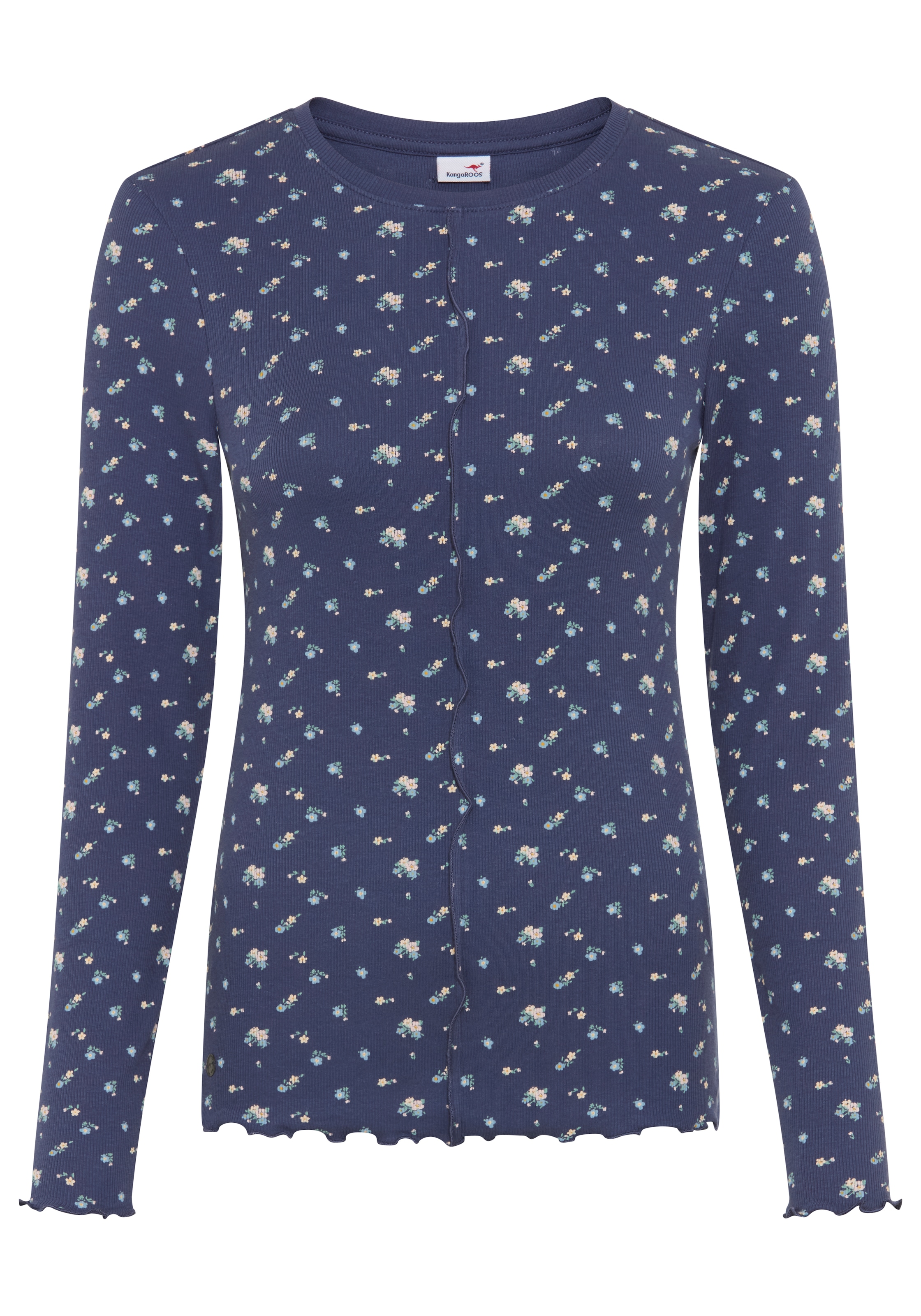 KangaROOS Langarmshirt Millefleurs, schmale Passform, Rollsäume