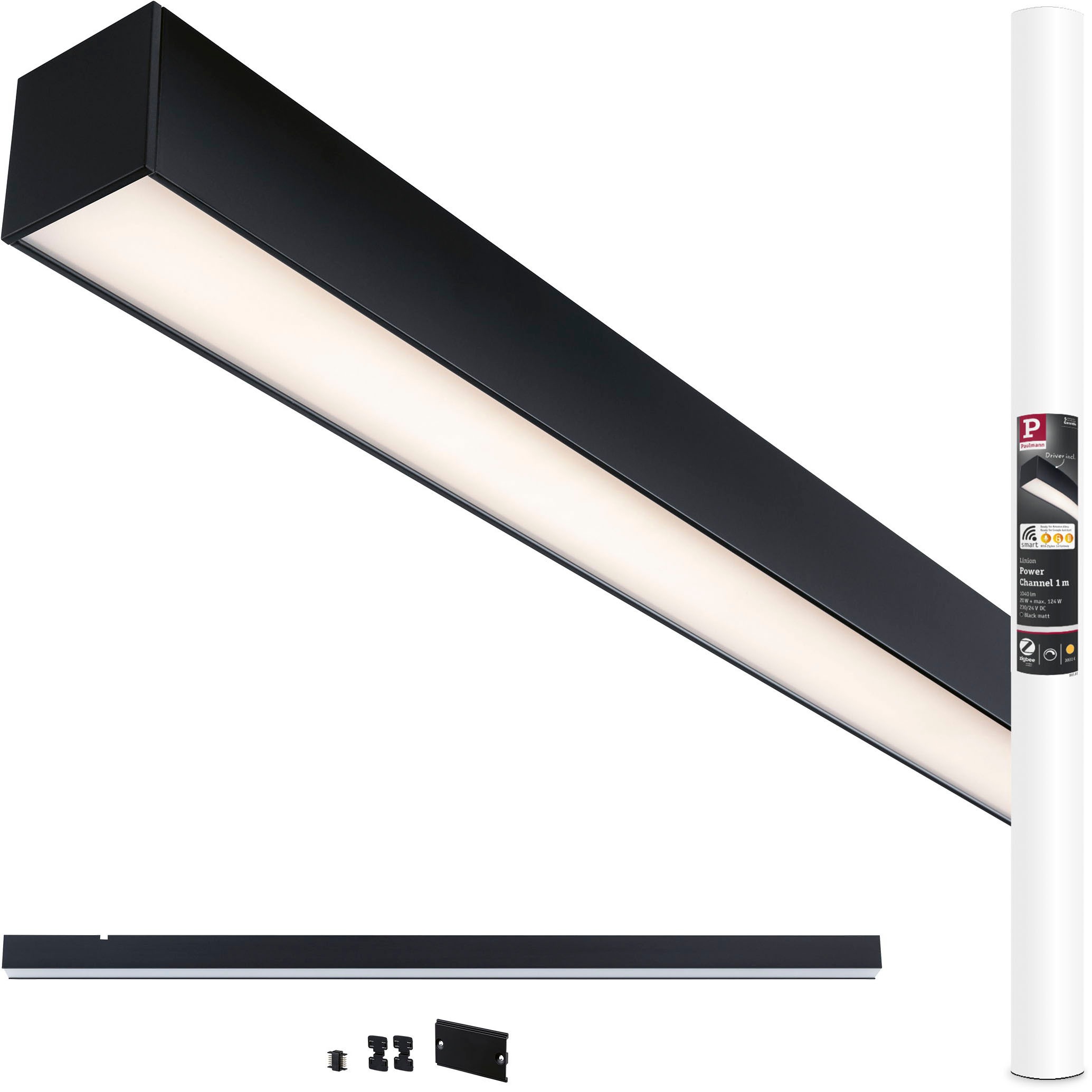 PAULMANN Schienensystem-Leuchten "Linion Einspeisung Zigbee 3.0 Power Channel 1m", H: 4cm, 1 Stk., schwarz, Leuchten, Smart Home