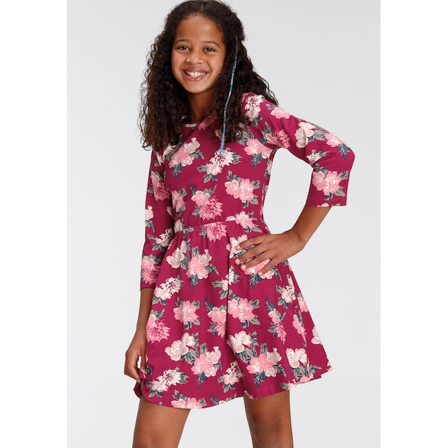 KIDSWORLD Skaterkleid, 3/4 Arm, mit Blumen bedruckt ▷ für | BAUR