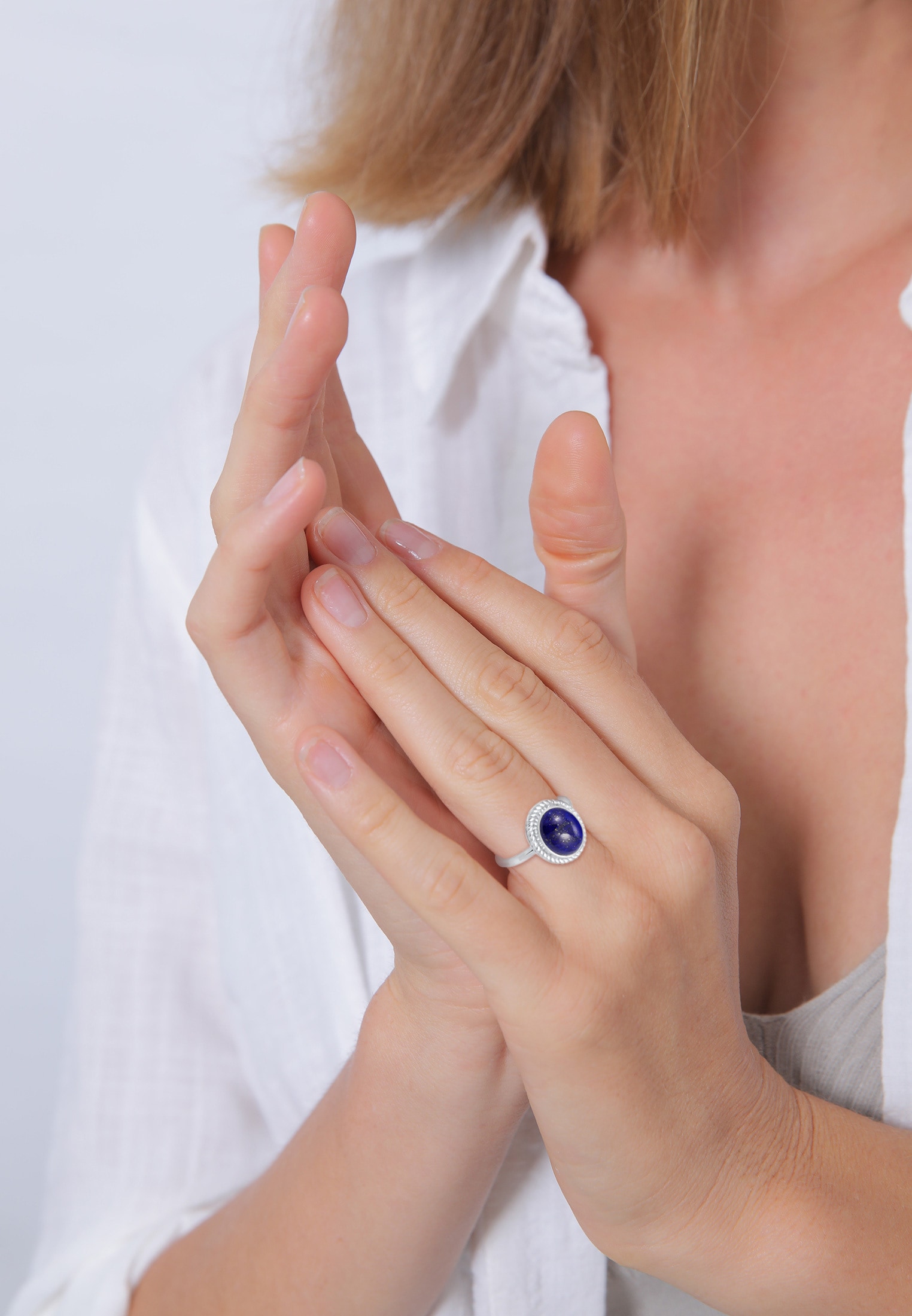 Elli Premium Fingerring »Cocktailring Lapis Lazuli Edelstein 925er Silber«