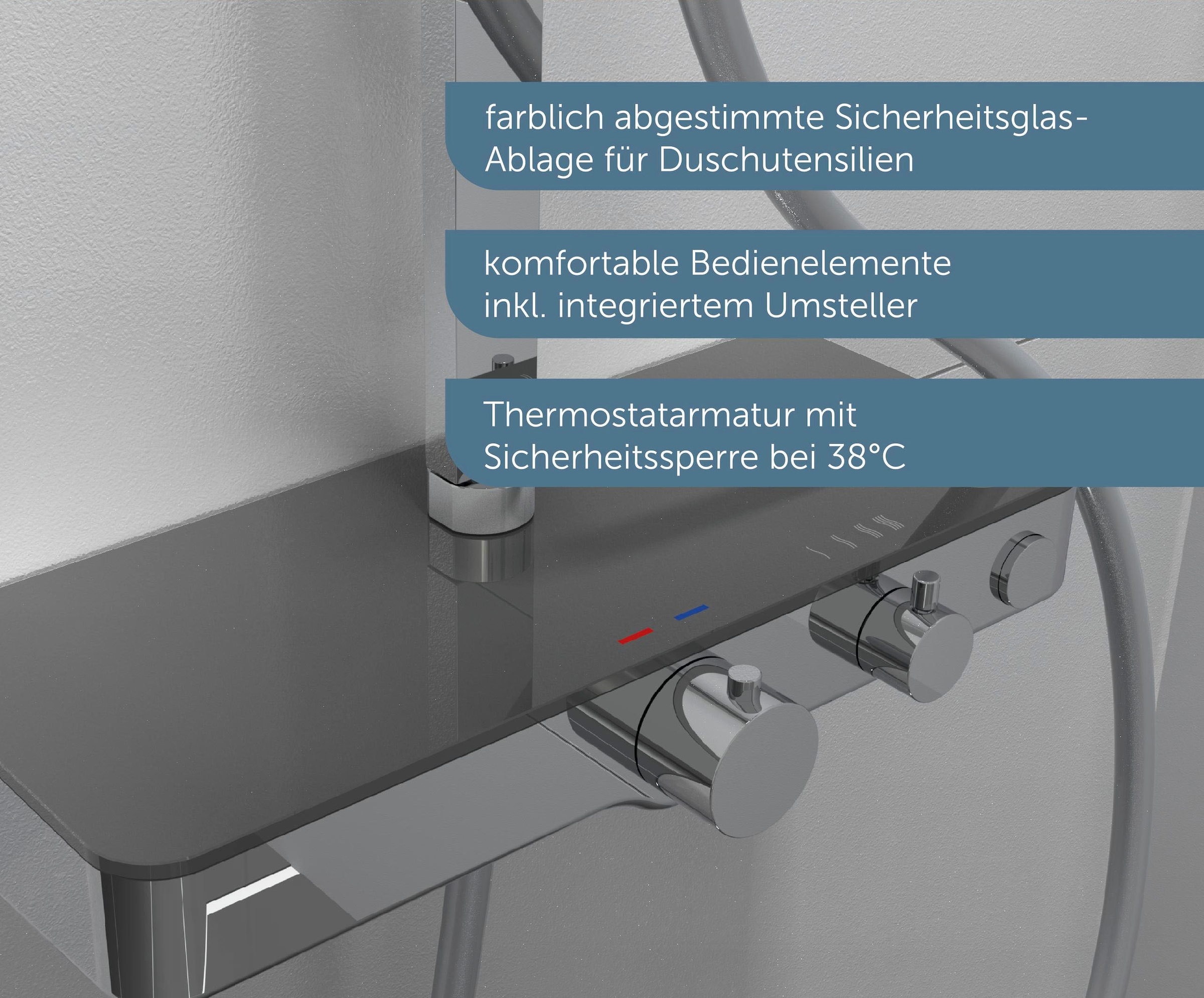 Schütte Brausegarnitur »OCEAN«, Sicherheitssperre, höhenverstellb., inkl. Glasablage, Antikalk