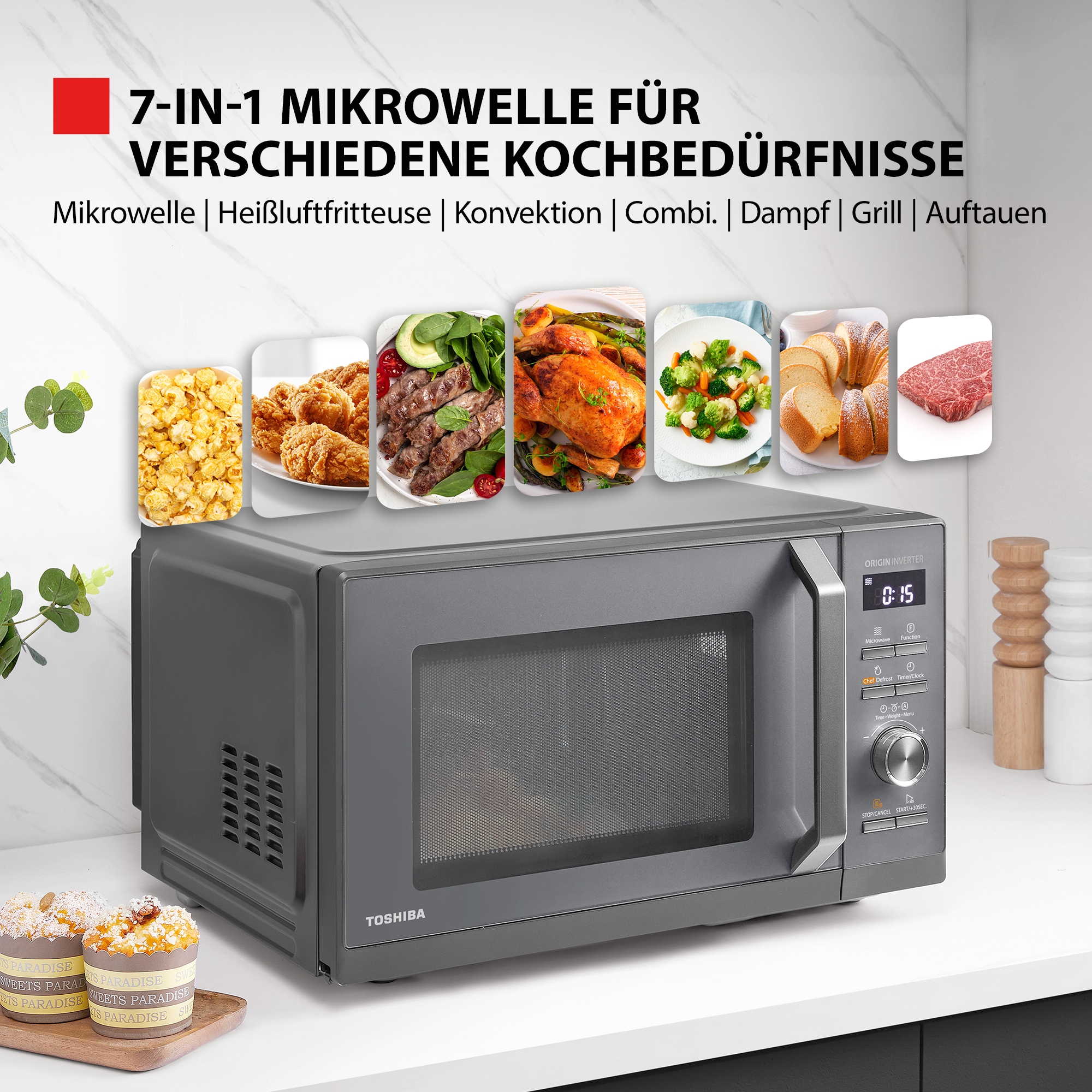 Toshiba Mikrowelle »MW3-AC26SFI(MG)«, Mikrowelle-Grill-Heißluft, 4-in-1 Kombi Mikrowelle mit Grill