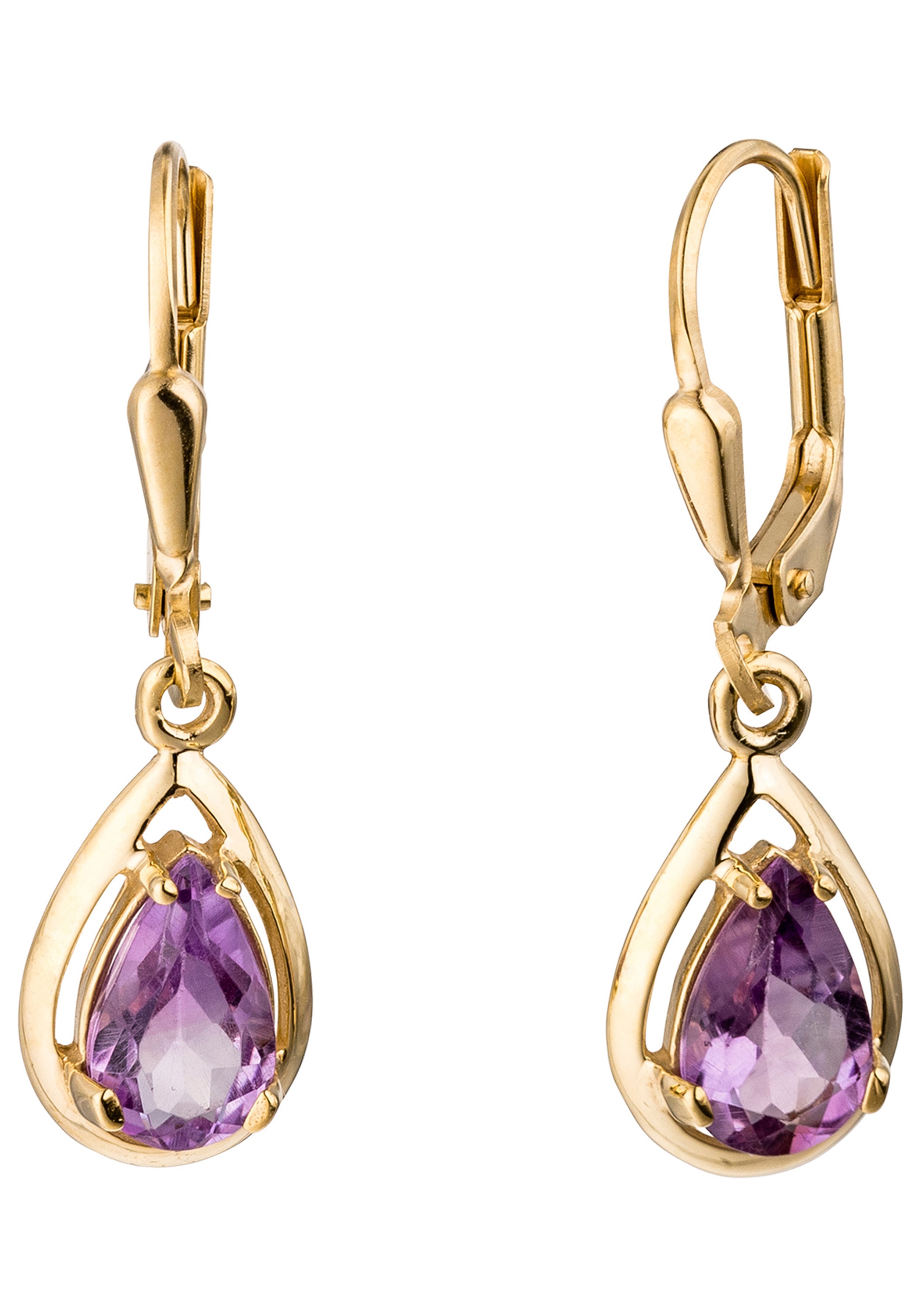 Paar Ohrhänger JOBO, gold (gelbgold 333), Ohrringe, Damen, Gelbgold 333, Tropfen 333 Gold mit Amethyst