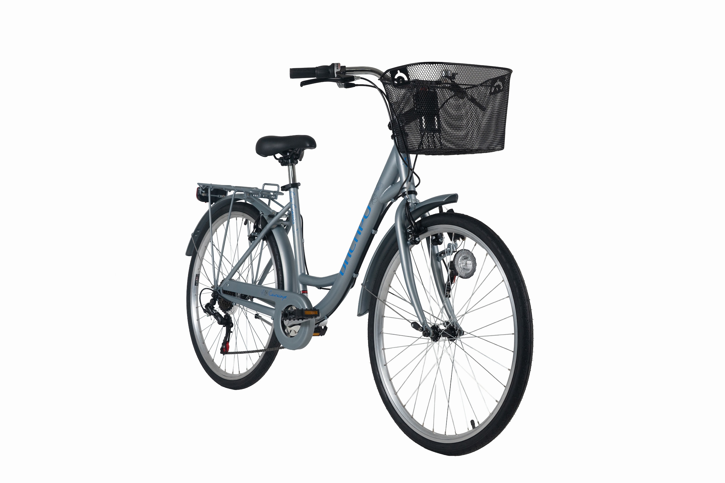 Dacapo Cityrad »DaCapo Citybike 26'' Cantaloupe Silver mit Korb RH 48 cm« 6 Gang Shimano Tourney Schaltwerk Kettenschaltung